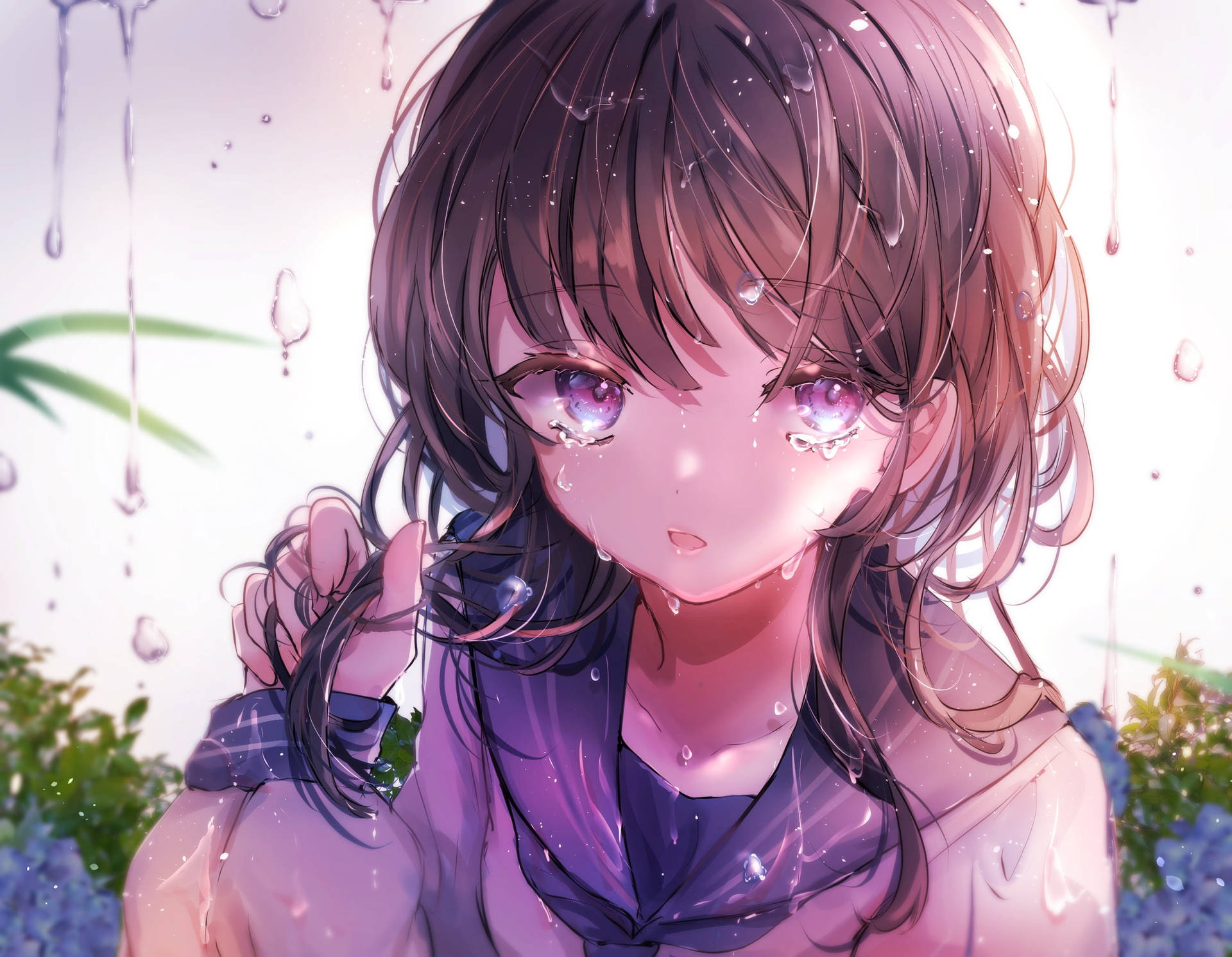 Sad Aesthetic Anime Girl Wet Hair Background