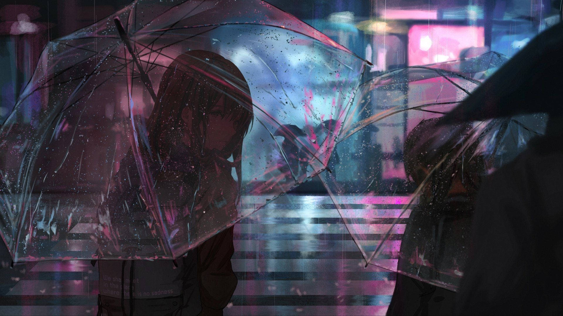 Sad Aesthetic Desktop Anime Girl With Umbrella Background