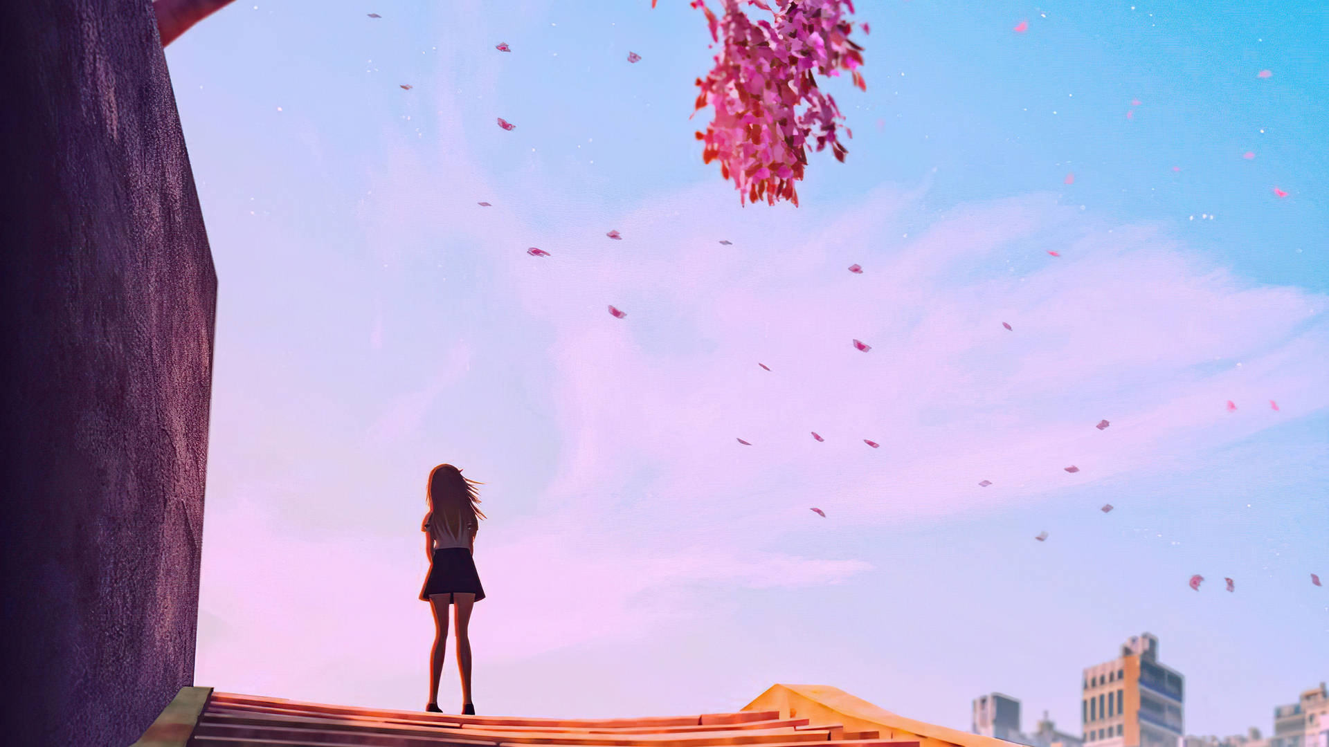 Sad Aesthetic Girl Cherry Blossoms Art Background