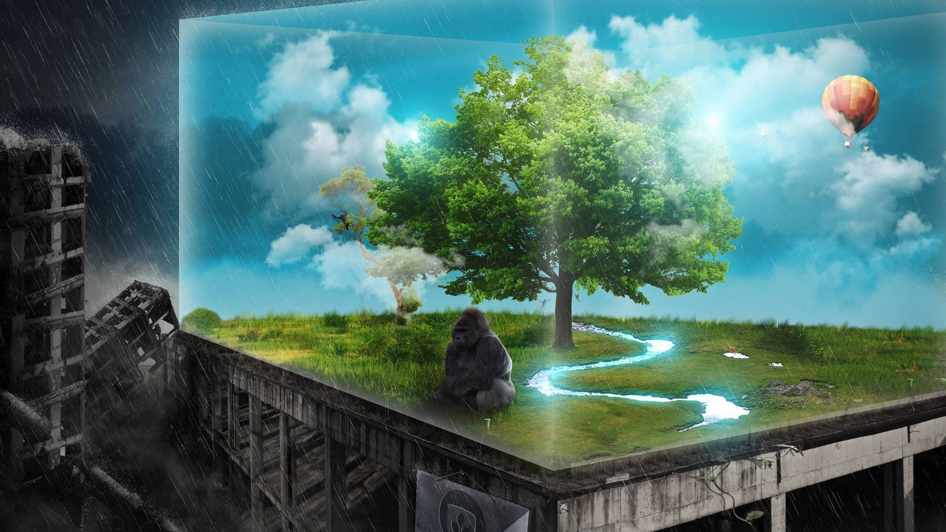 Sad Aesthetic Gorilla 3d Nature Glass Background
