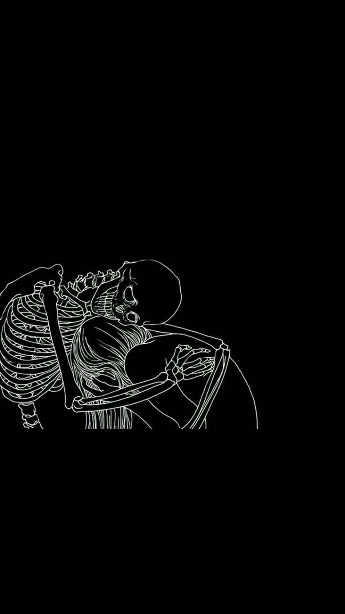 Sad Aesthetic Tumblr Dark Hugging Skeleton Background