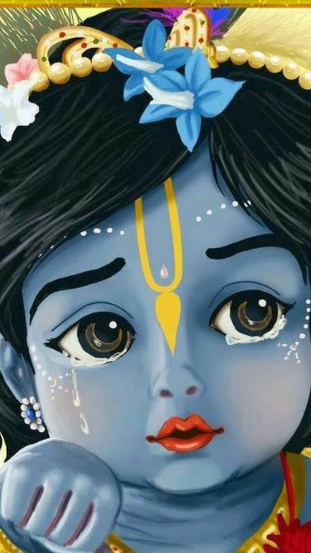 Sad Animated Krishna Crying Background