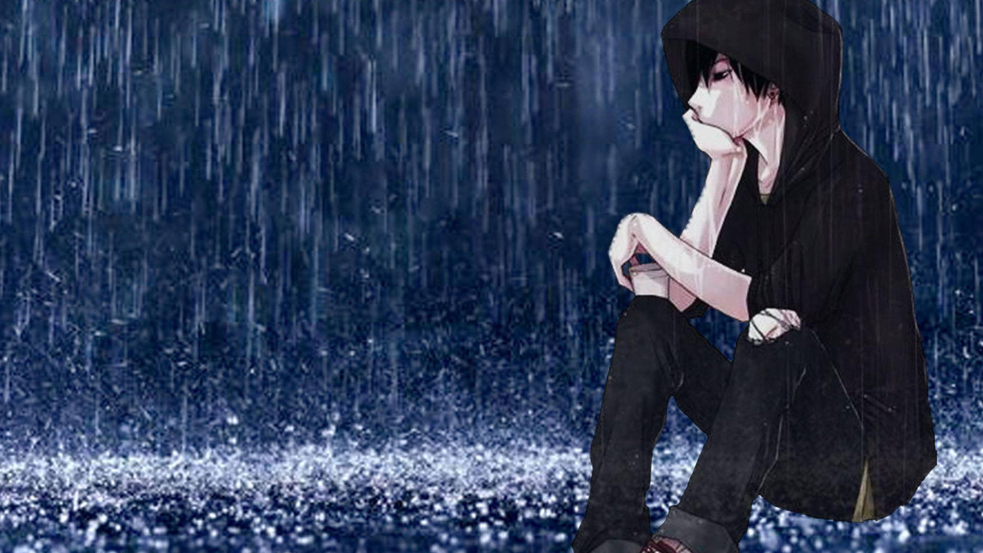 Sad Anime 4k Boy Crying With His Hood Up Background