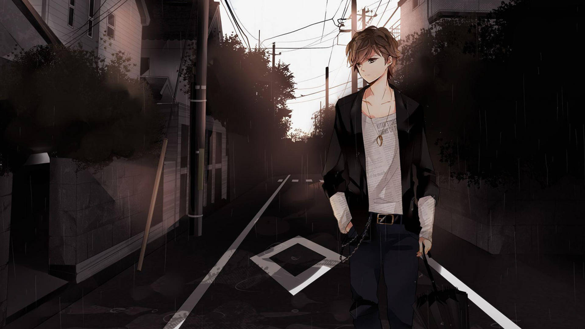 Sad Anime 4k Boy Walking Down Street Background