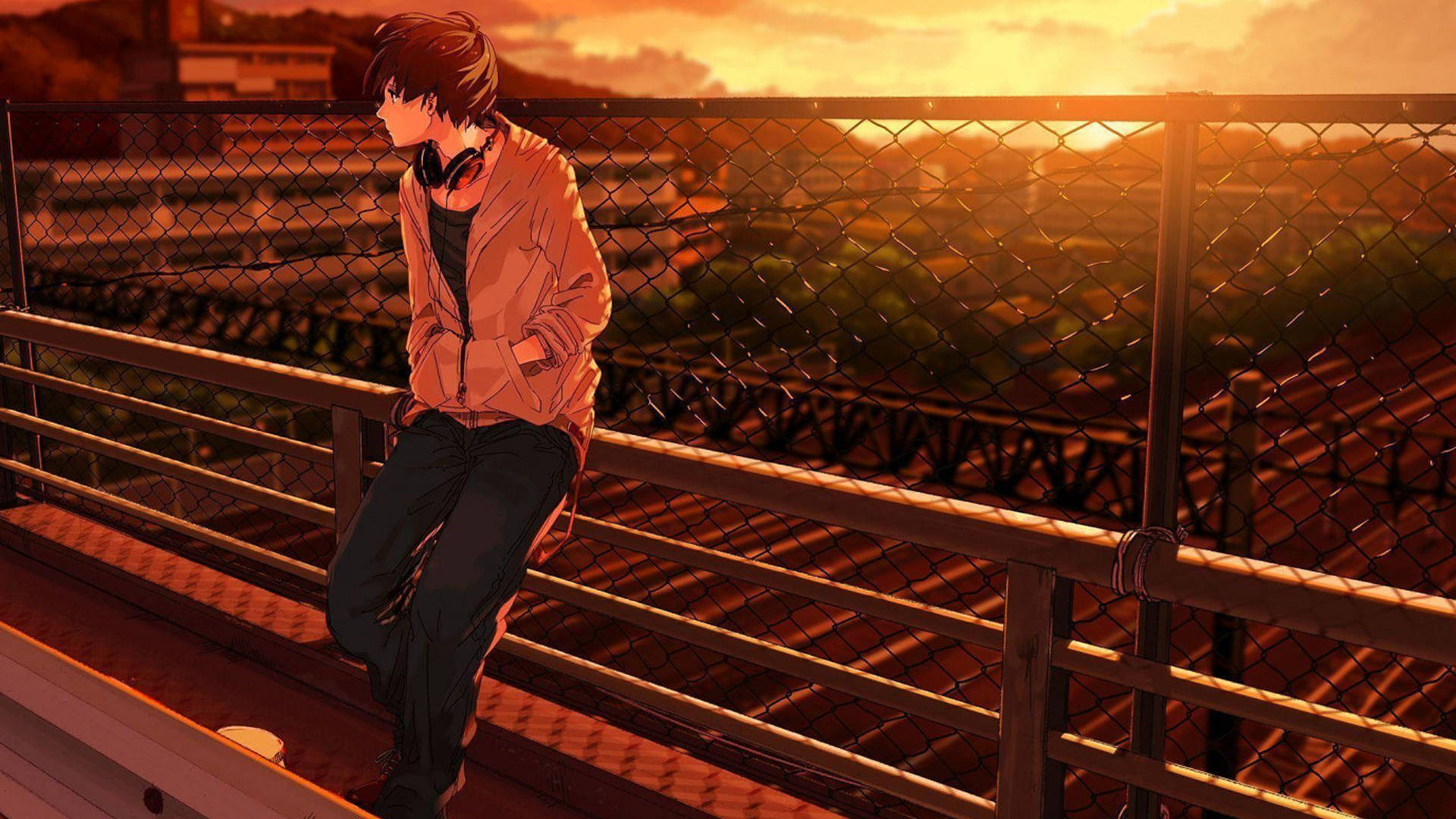 Sad Anime 4k Boy With Headphones Background