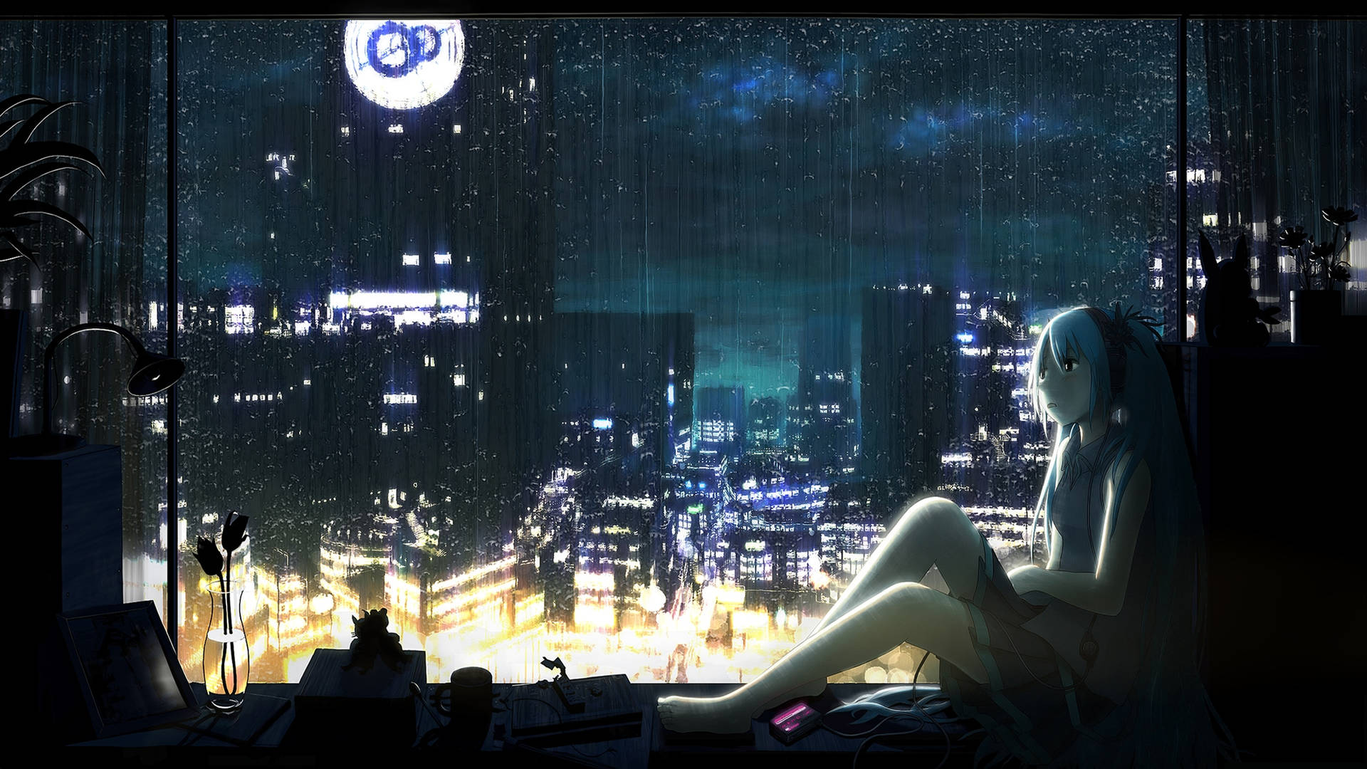 Sad Anime 4k Girl Against Window Background