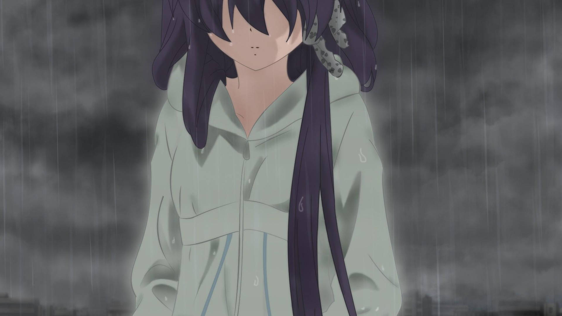 Sad Anime 4k Girl In Hoodie Background