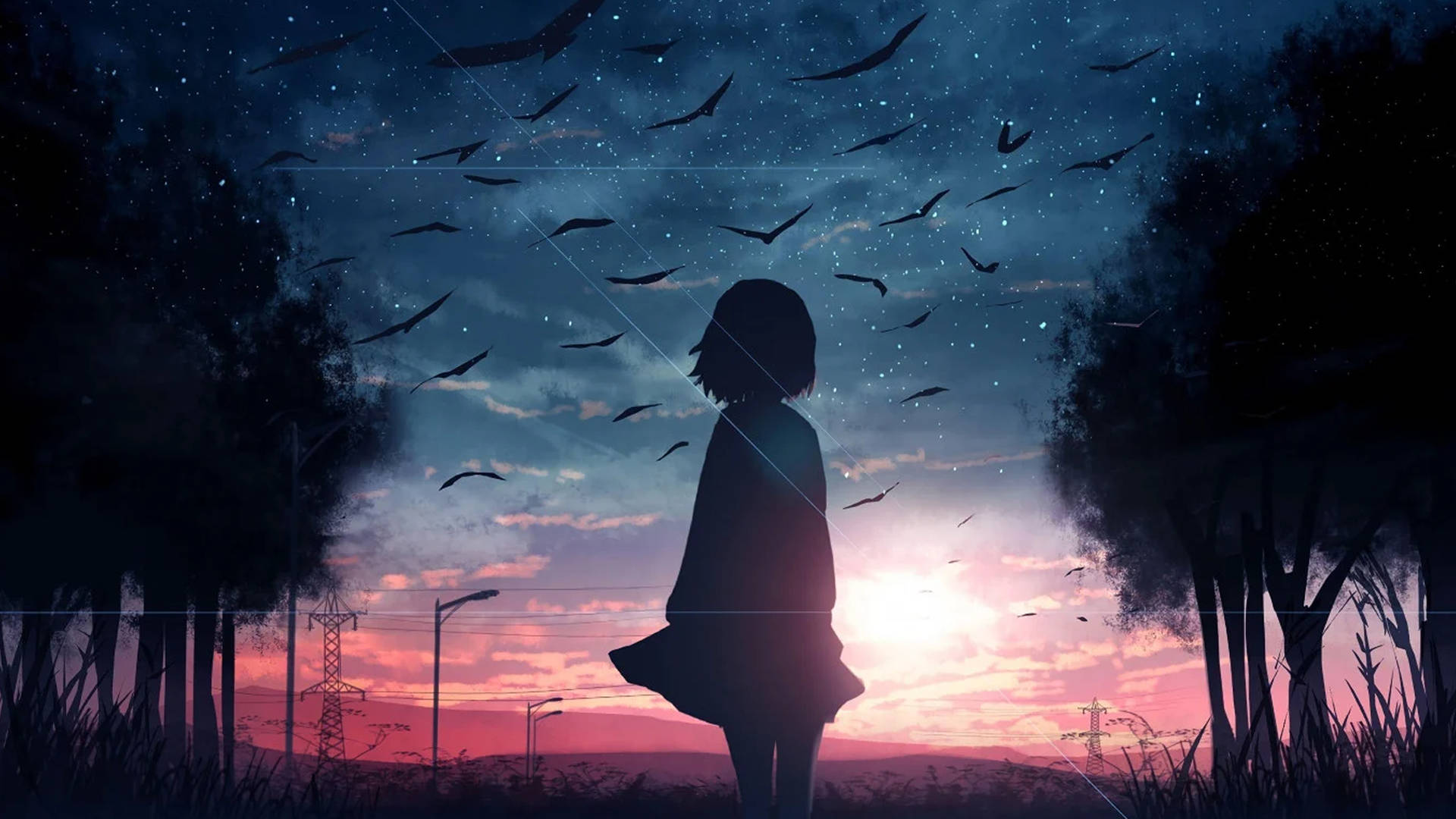 Sad Anime 4k Girl Looks At The Sky Background