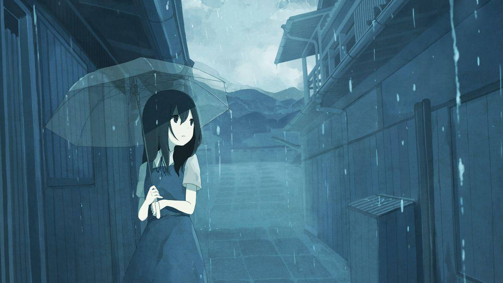 Sad Anime 4k Girl With An Umbrella Background