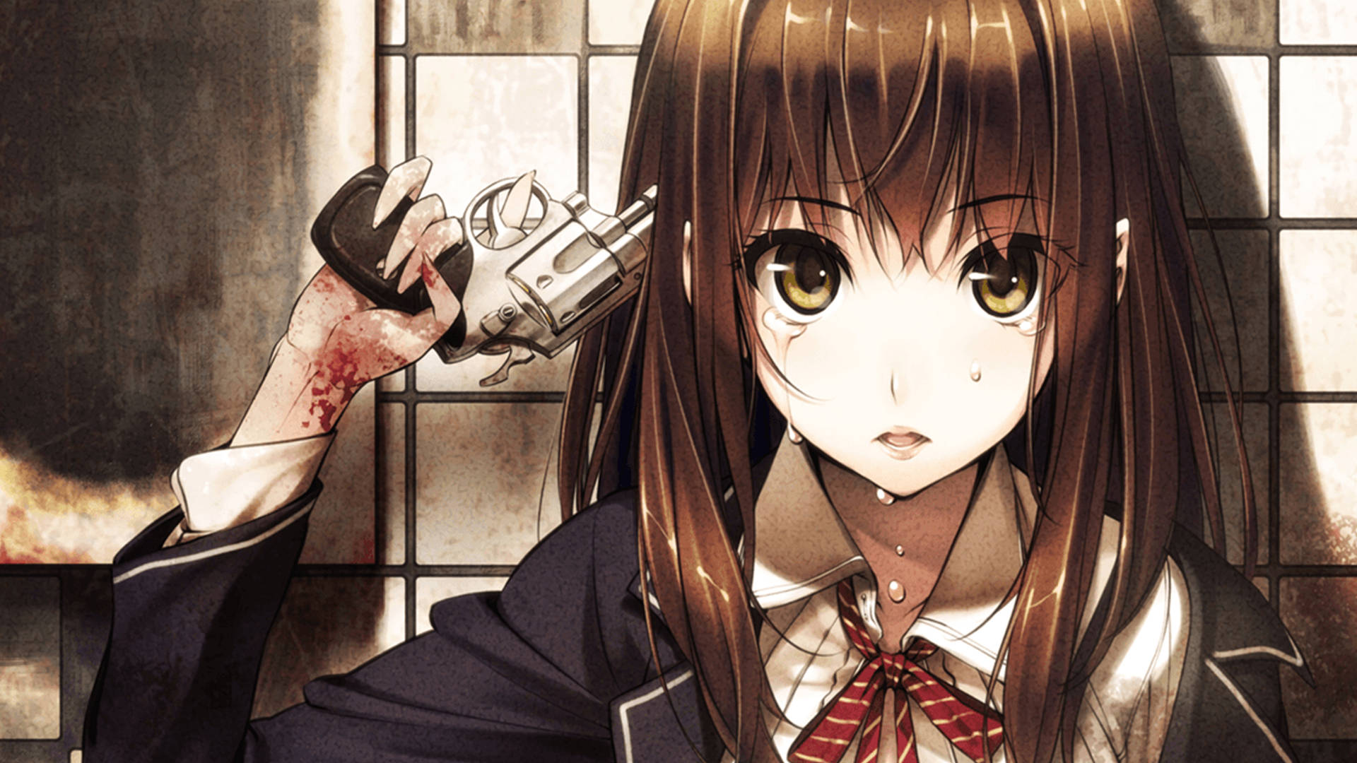 Sad Anime 4k Girl With Pistol Background
