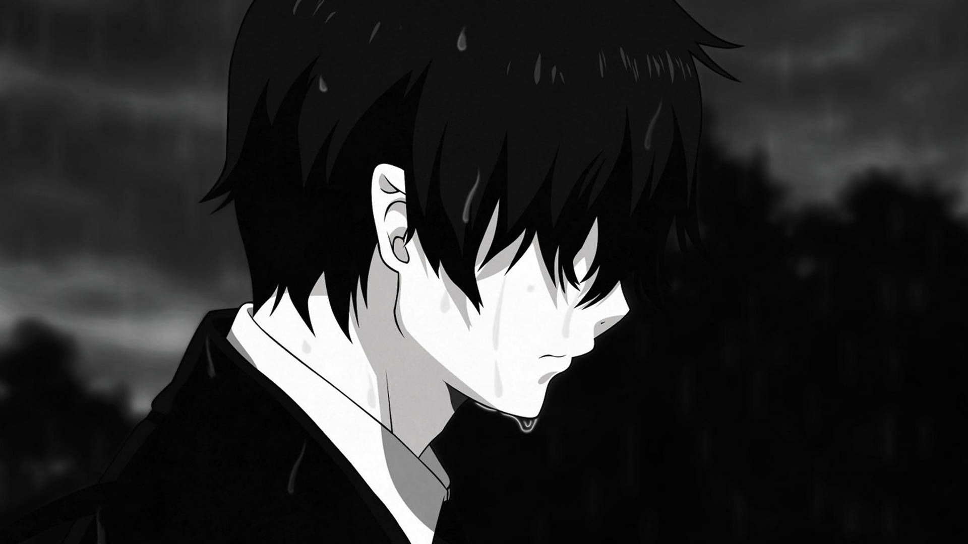 Sad Anime 4k Man Crying In The Rain Background