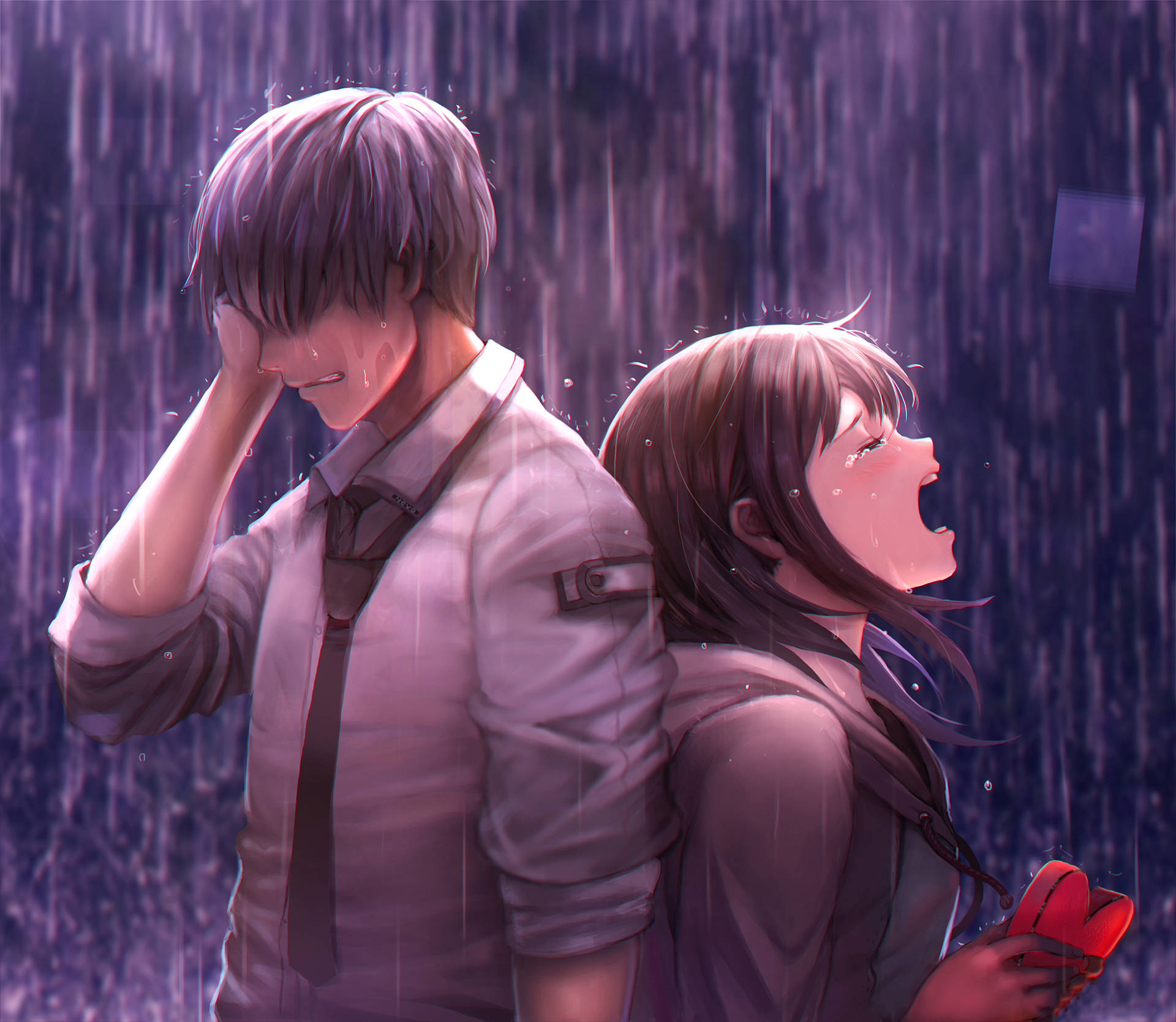 Sad Anime Boy And Girl Background