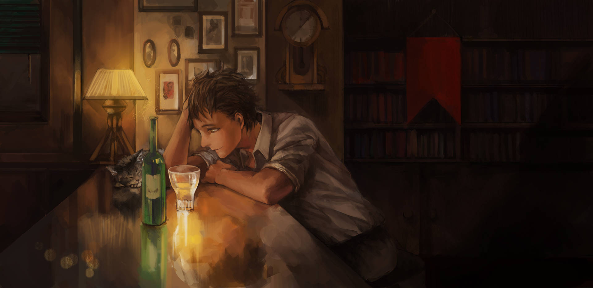 Sad Anime Boy Drinking Background