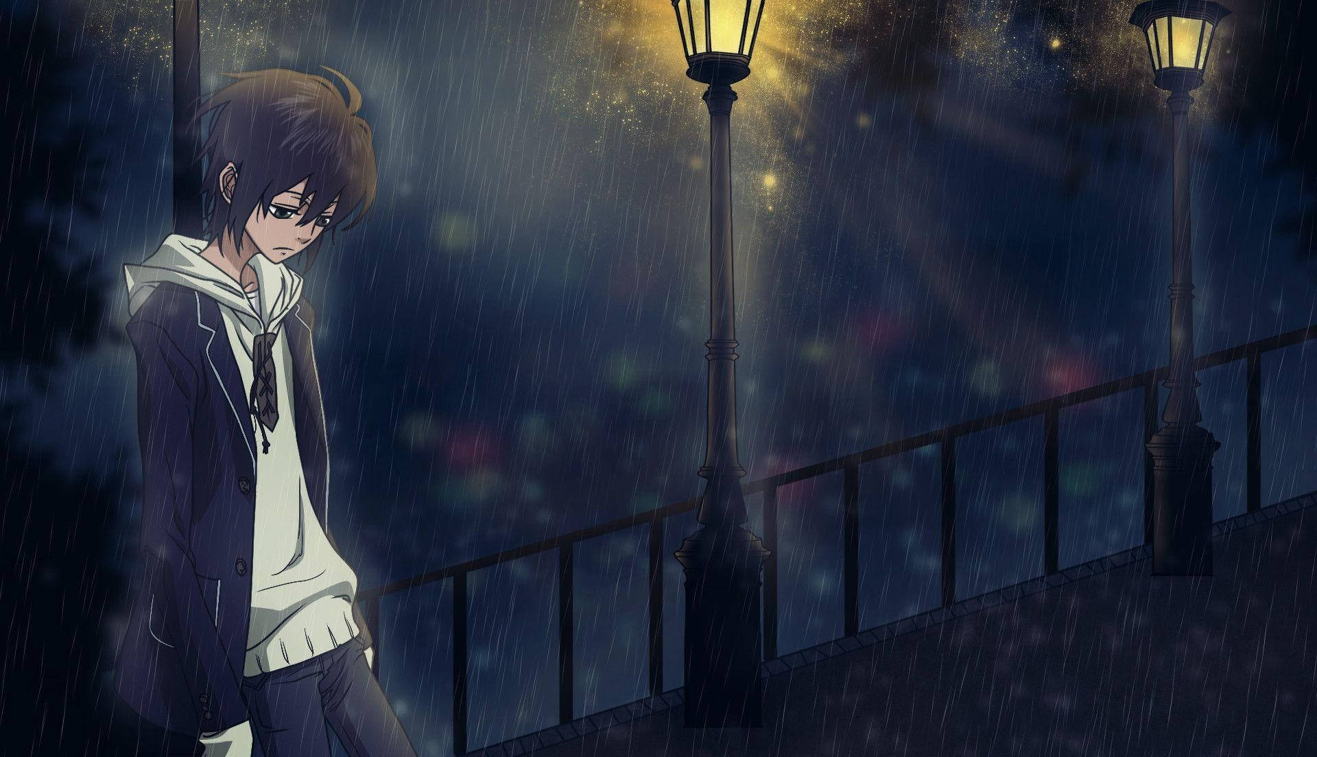 Sad Anime Boy In Rain Background