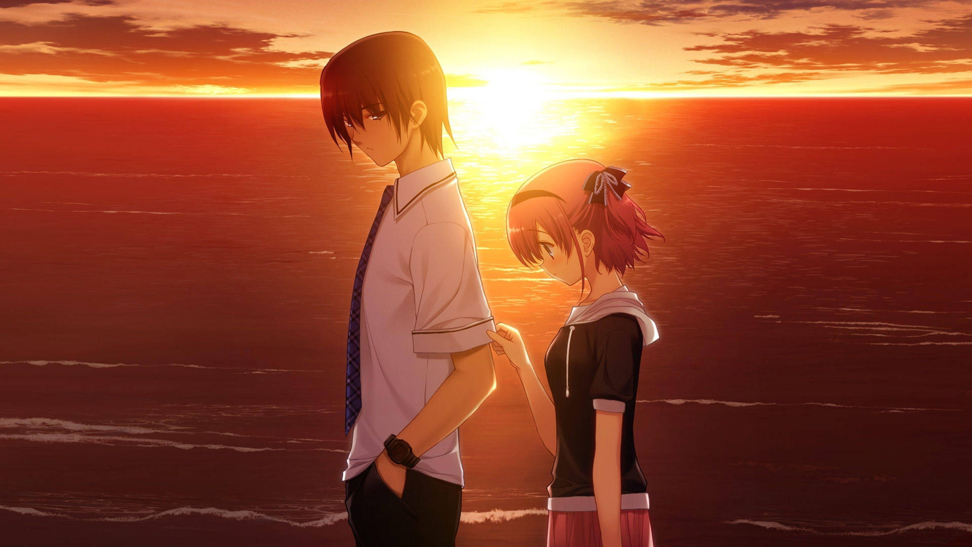 Sad Anime Boy In Sunset Background