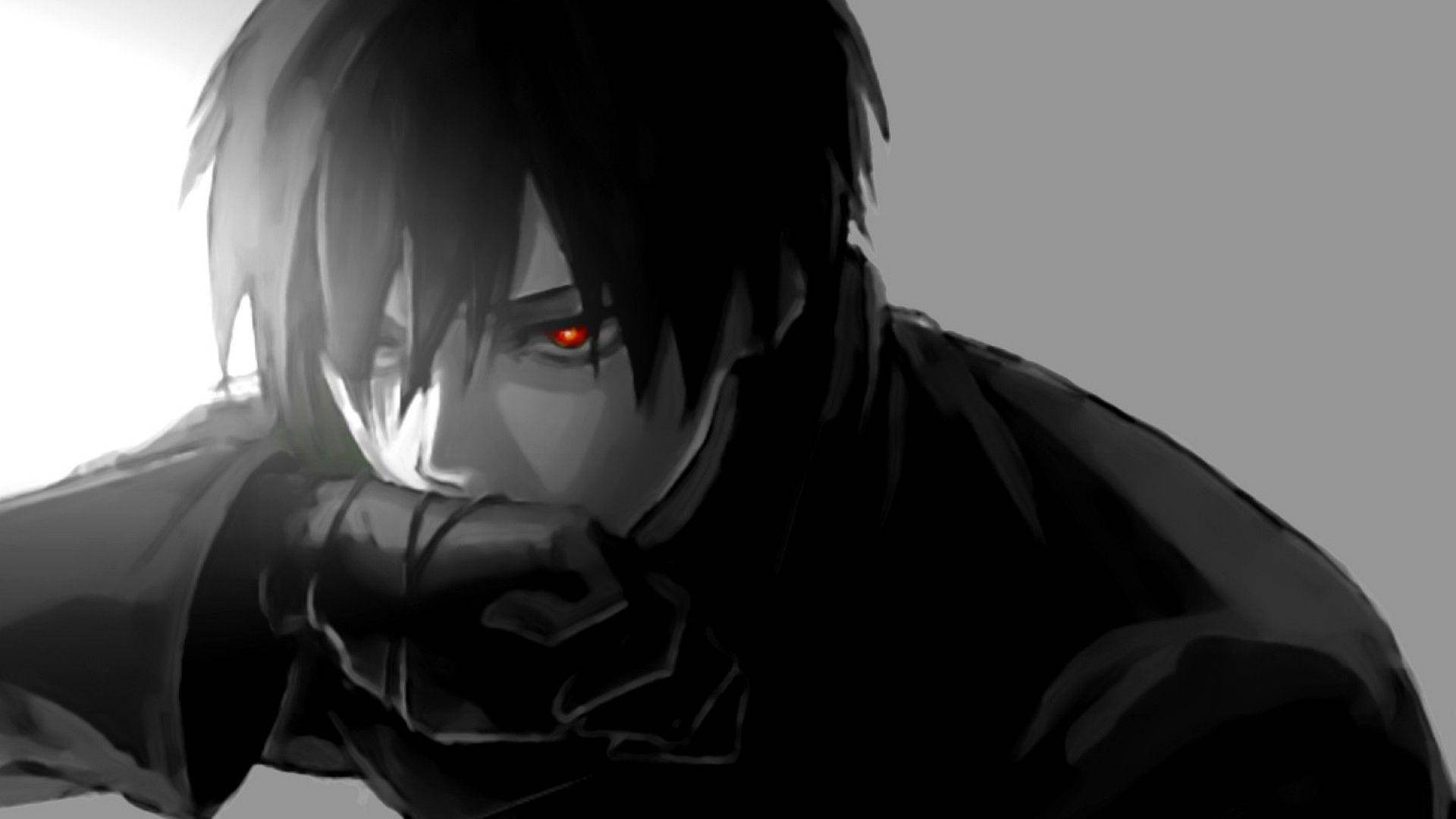 Sad Anime Boy Red Eye Background