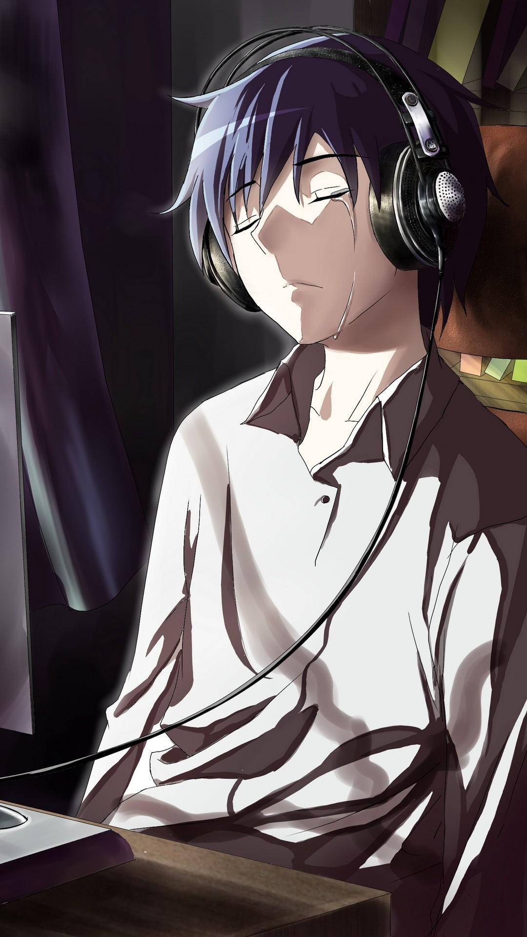 Sad Anime Boy With Headphones
