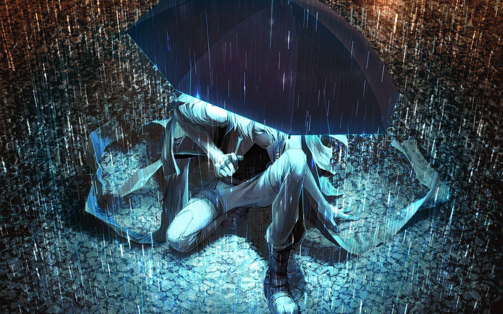Sad Anime Boy With Umbrella