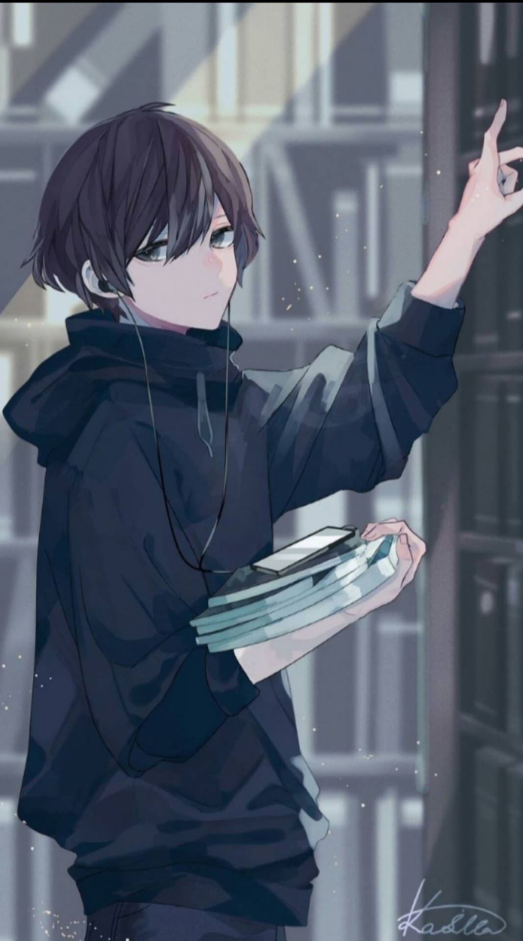 Sad Anime Carrying Books Aesthetic Background