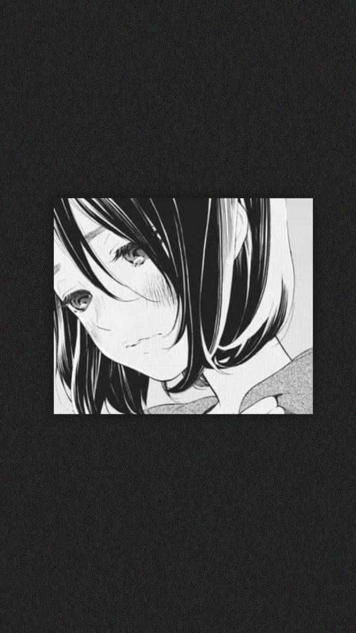 Sad Anime Girl Black And White Aesthetic Phone Background