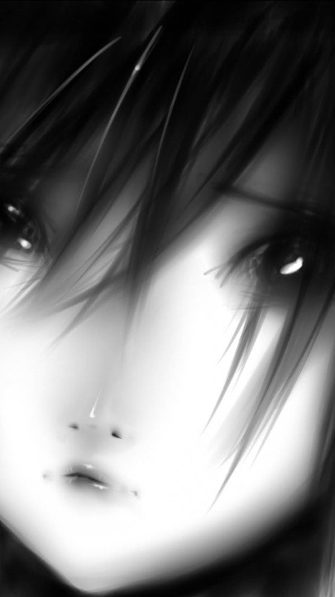 Sad Anime Girl Black And White Close-up Background