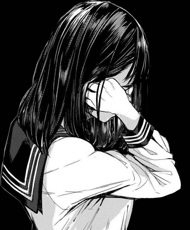 Sad Anime Girl Black And White In Uniform Background