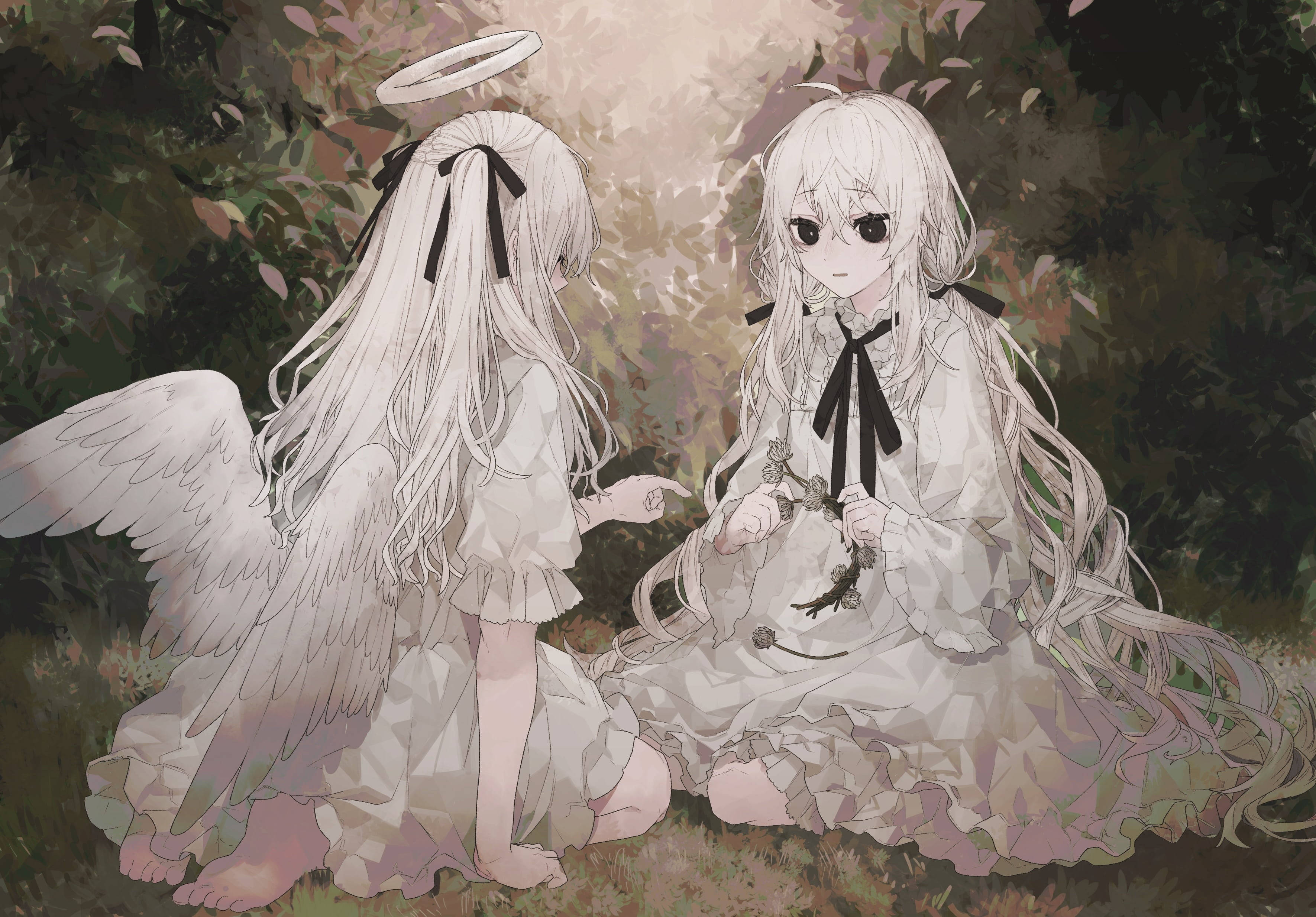 Sad Anime Girl Black And White With Friend Background