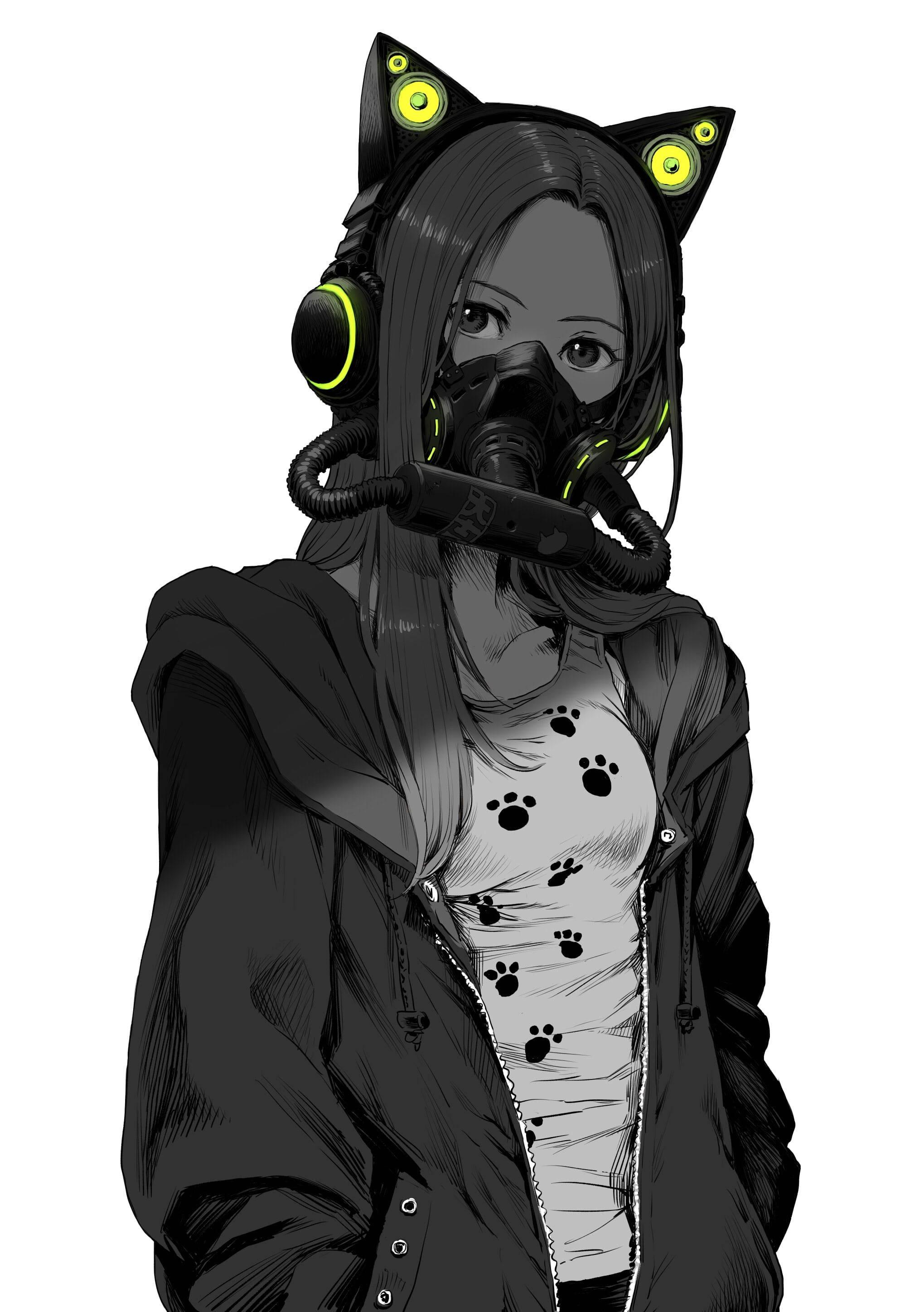 Sad Anime Girl Black And White With Mask