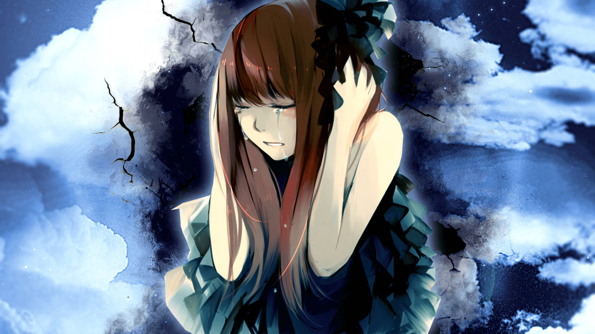 Sad Anime Girl Stressed Aesthetic Background