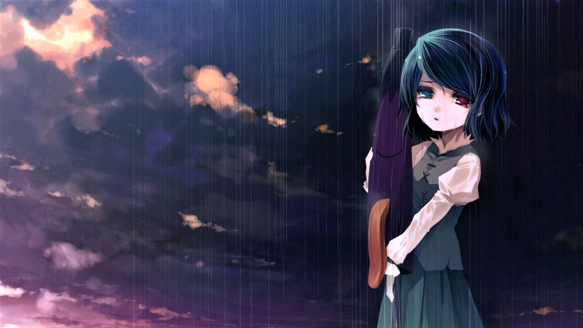 Sad Anime Girl With Heterochromia Background