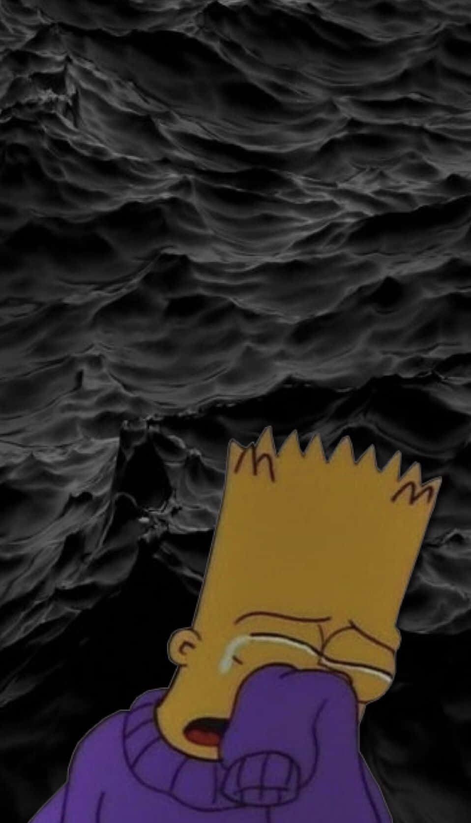 Sad Bart Simpson Phone Black Waves Background
