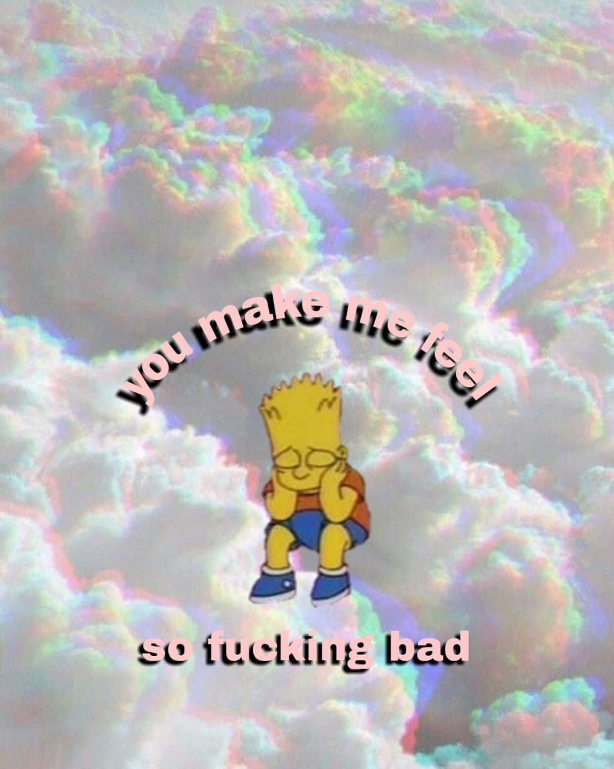 Sad Bart Simpson Phone Clouds Background