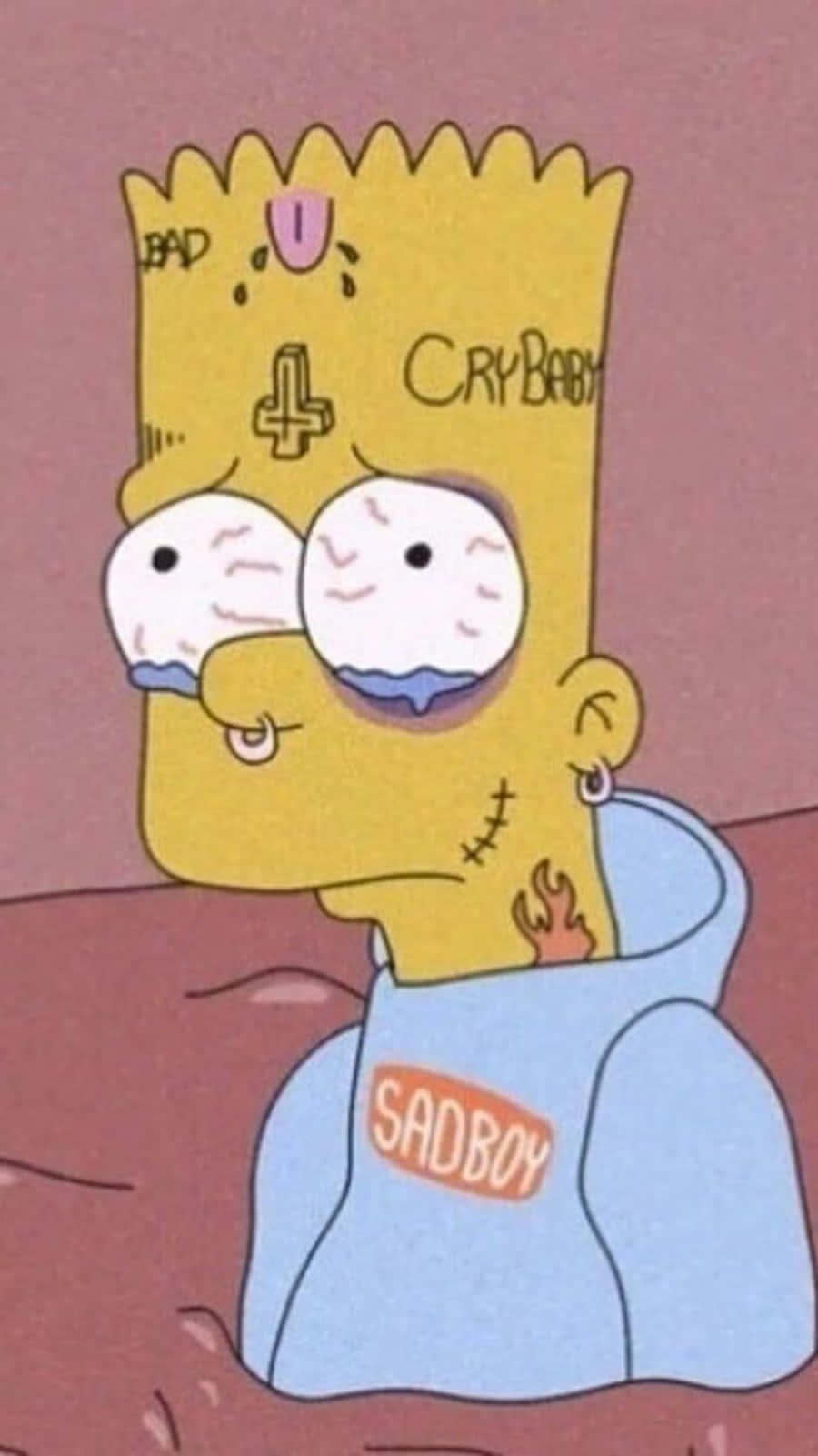 Sad Bart Simpson Phone Tattoos Background