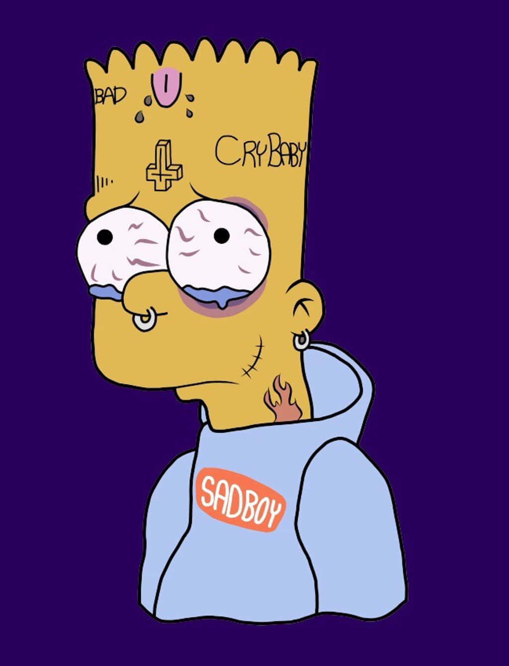 Sad Bart Simpson Phone Tattoos Purple Background Background