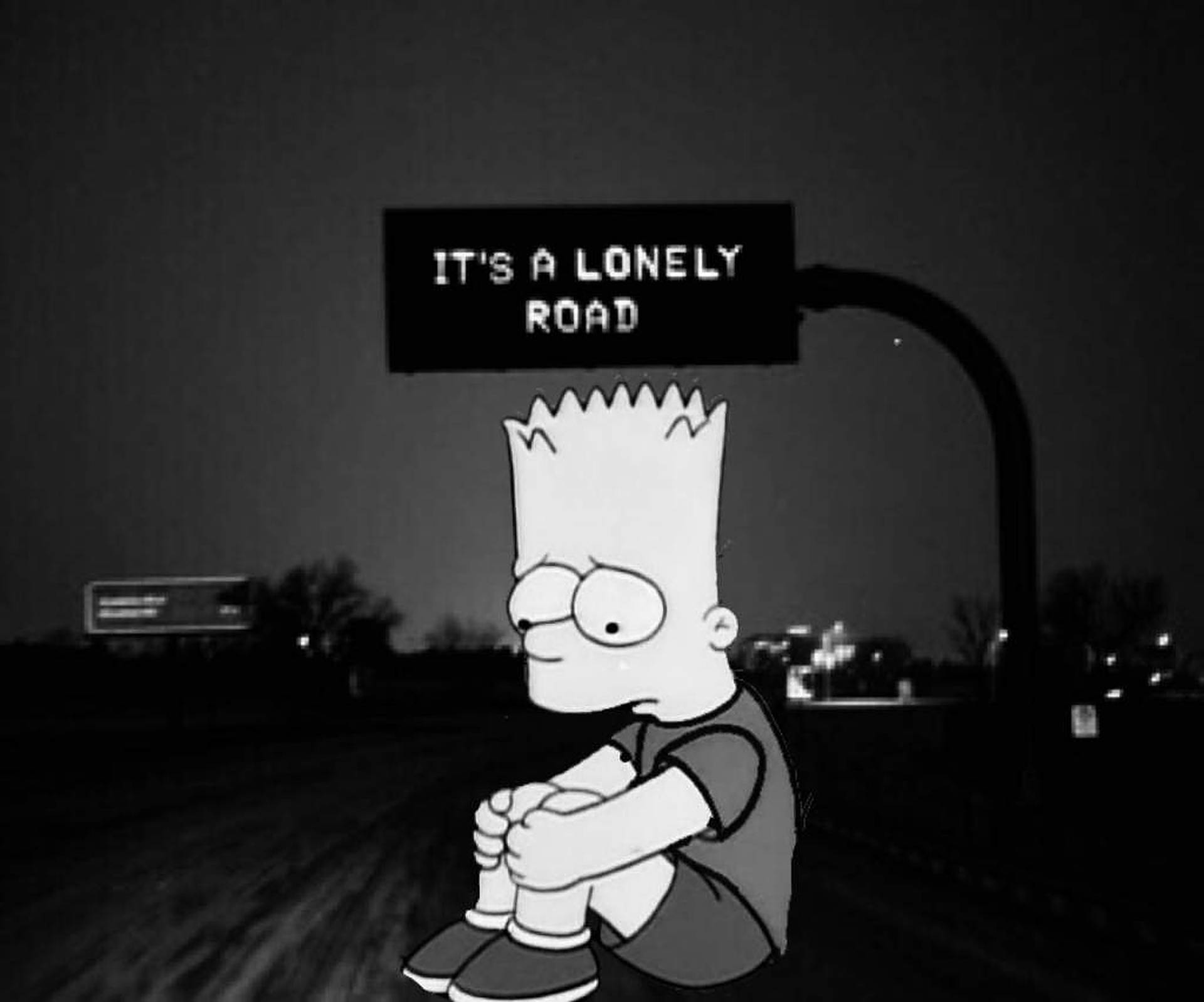 Sad Bart Simpsons Lonely Road Background