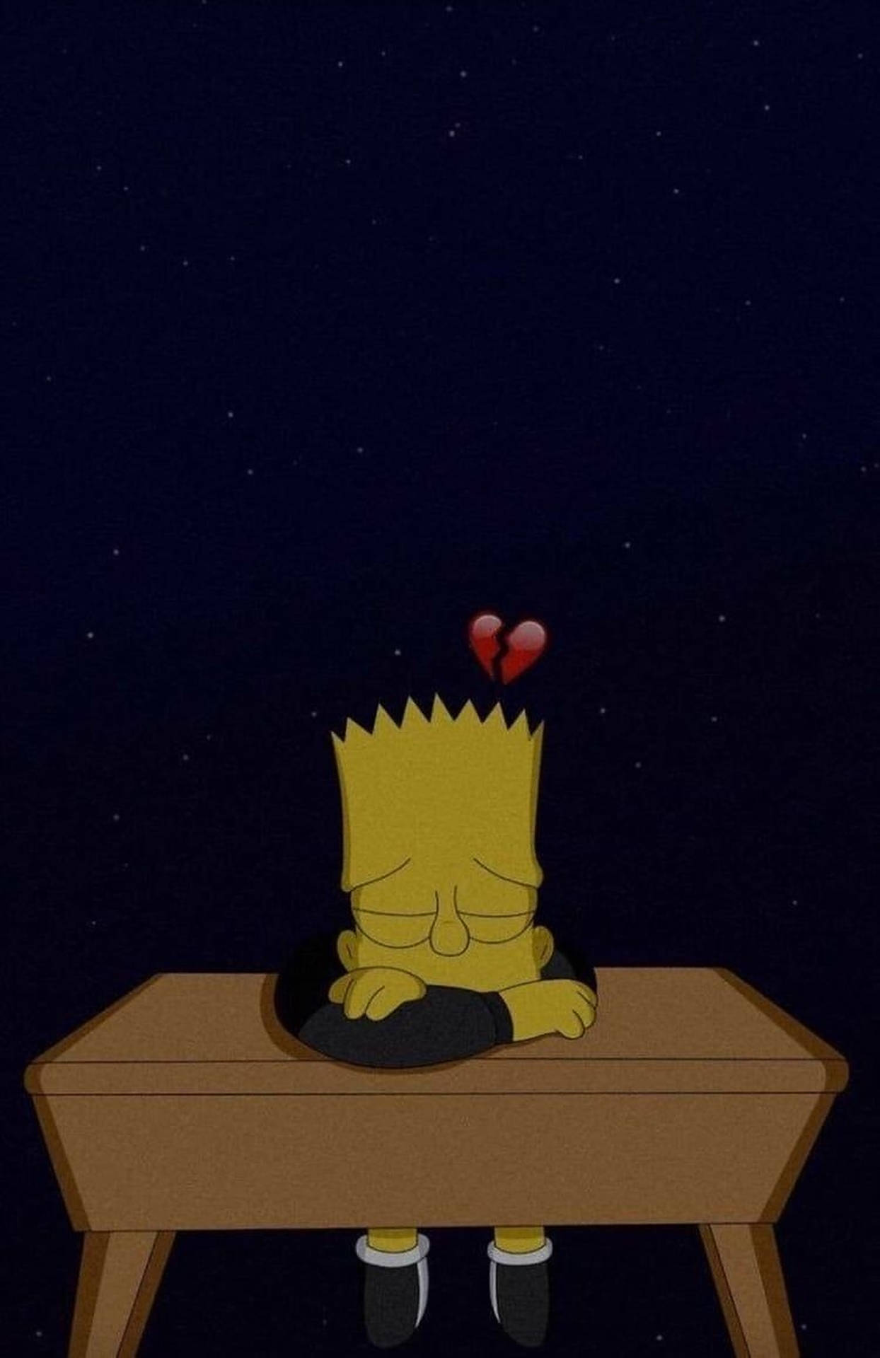 Sad Bart Simpsons On Desk Background
