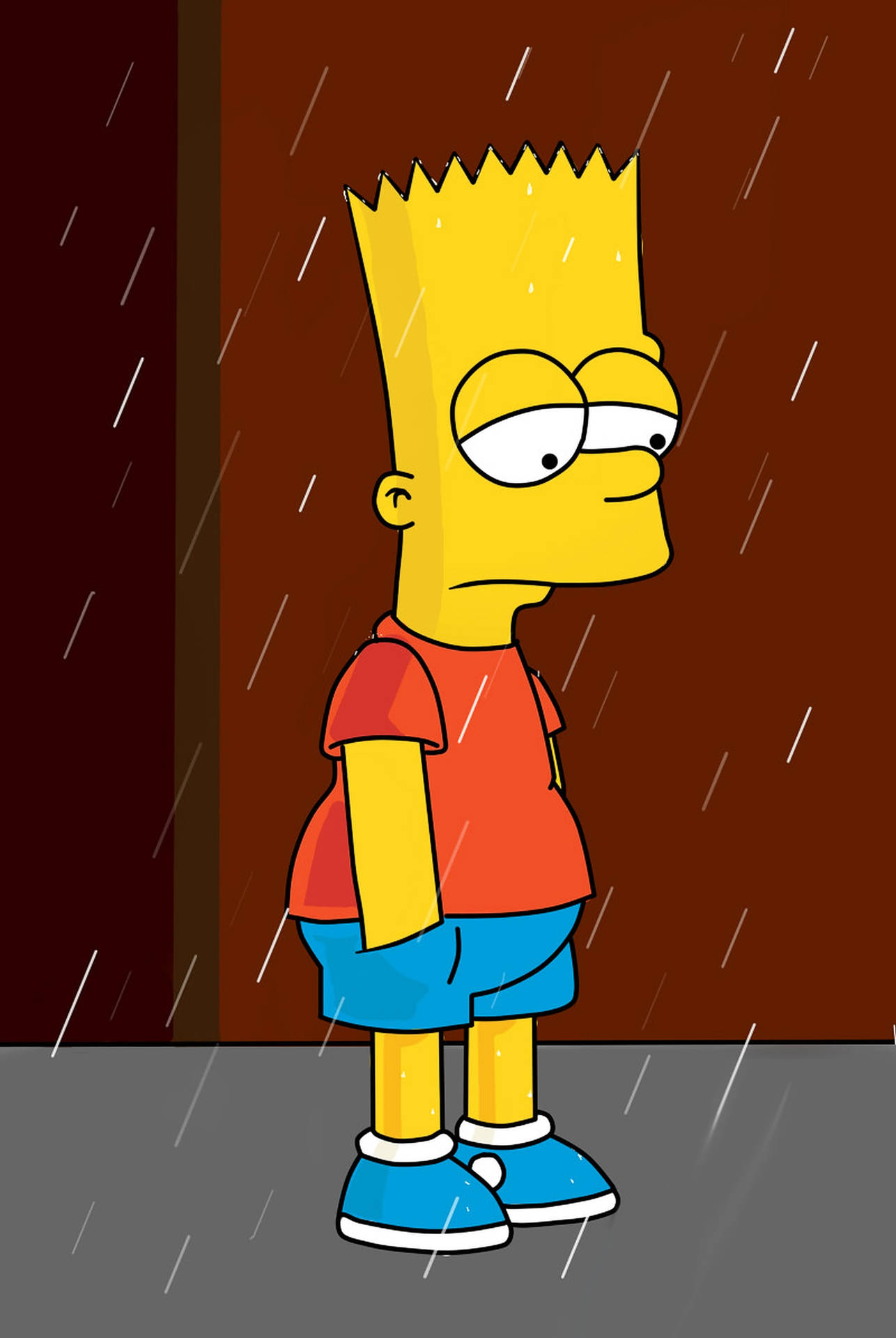 Sad Bart Simpsons Raining Background