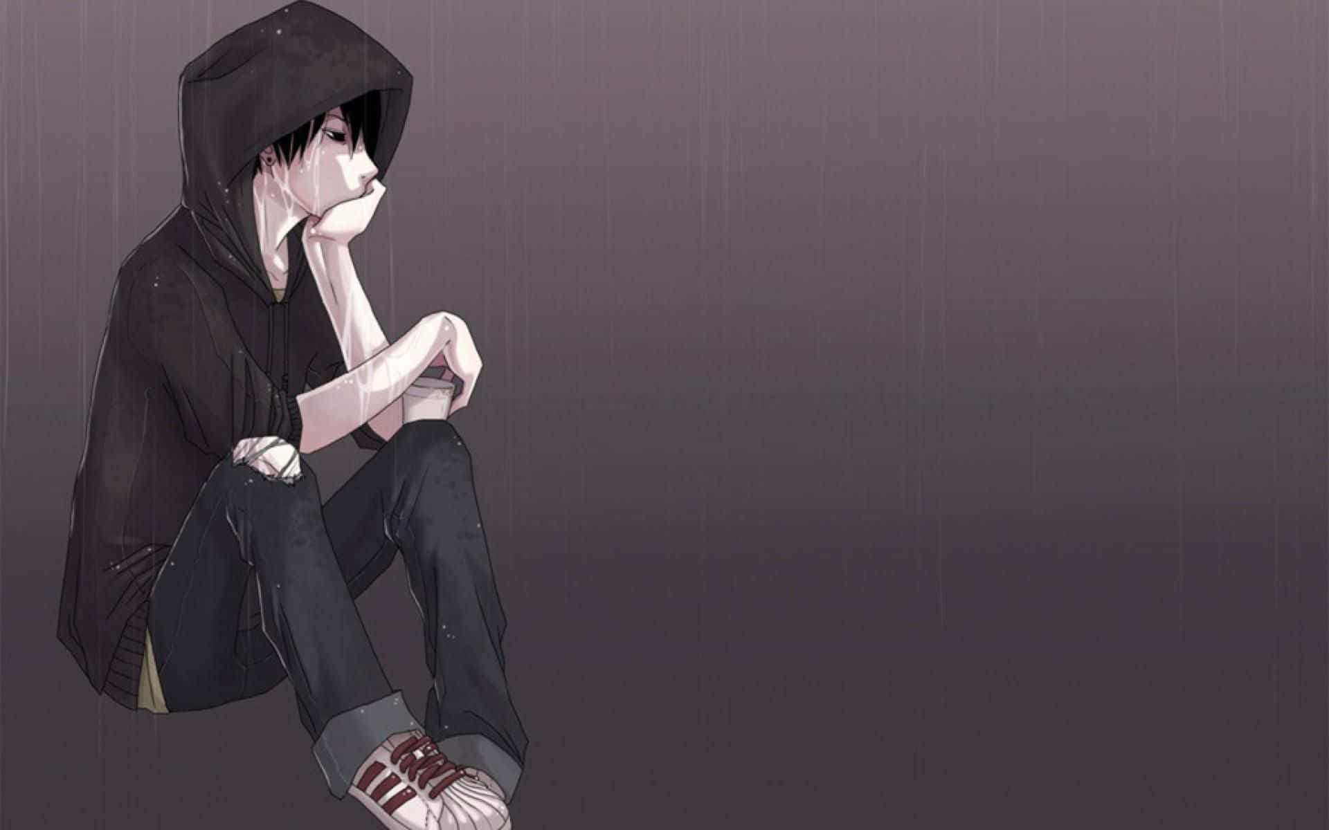 Sad Black Anime Boy Rain