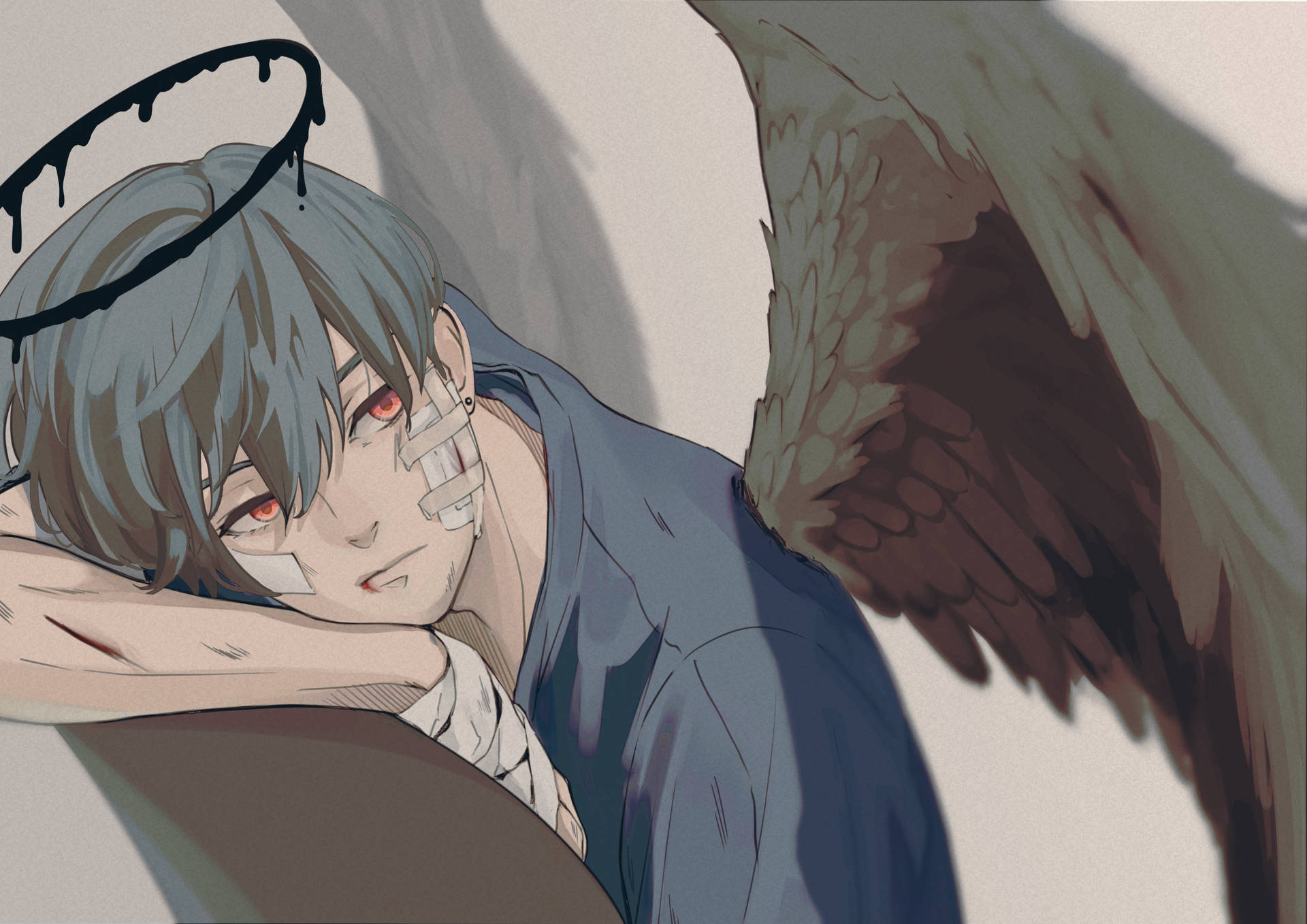 Sad Boy Anime Angel Wings Background