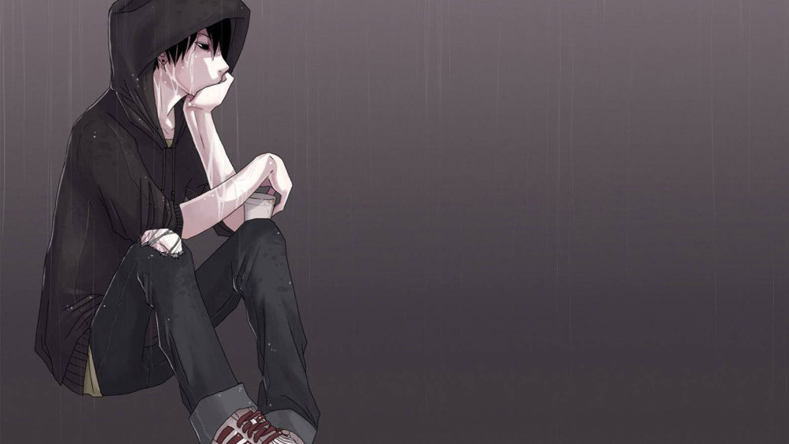 Sad Boy Anime Black Hoody Background