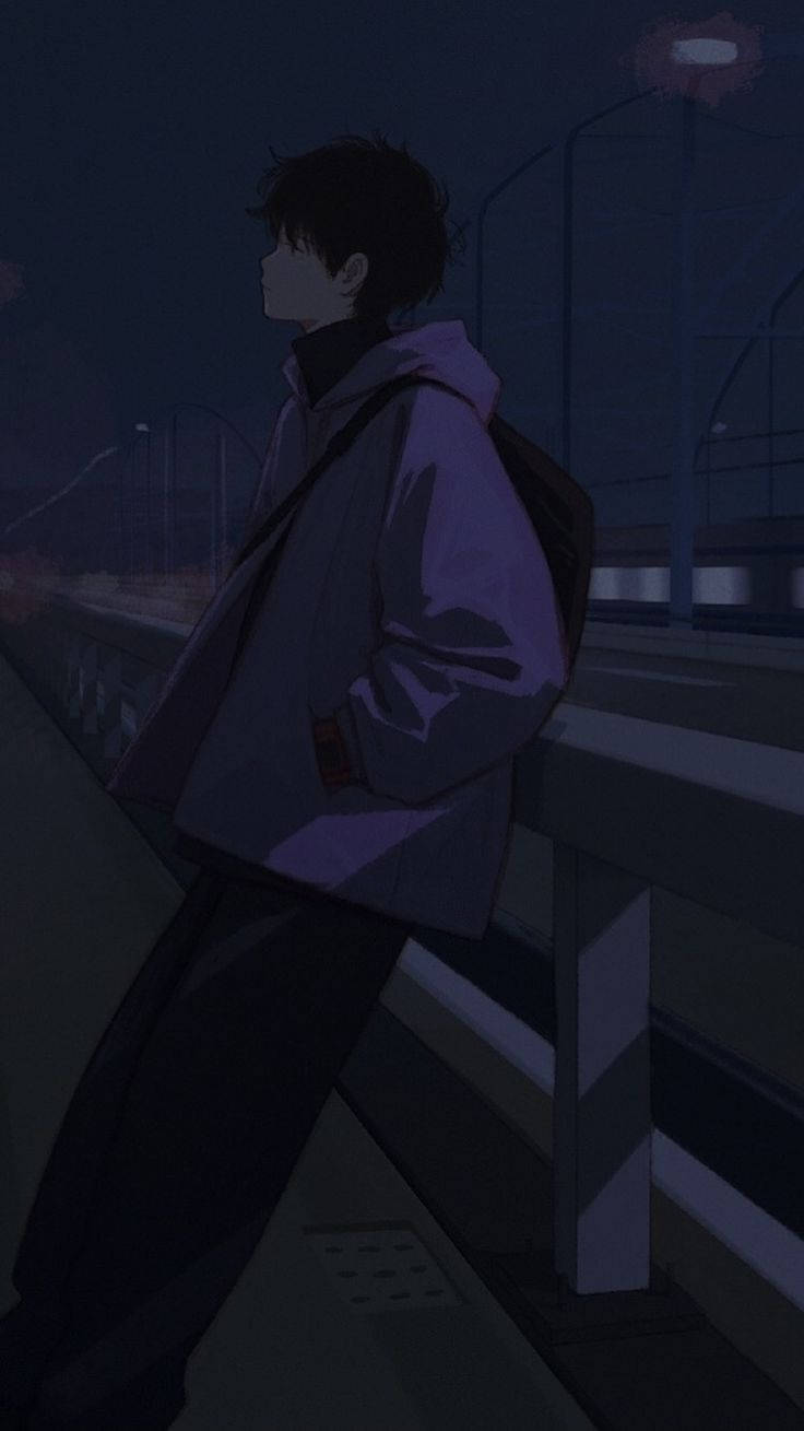 Sad Boy Anime Night Street Background