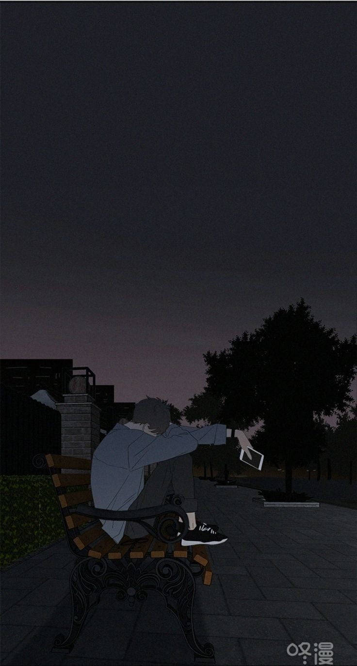 Sad Boy Anime Park Bench Background