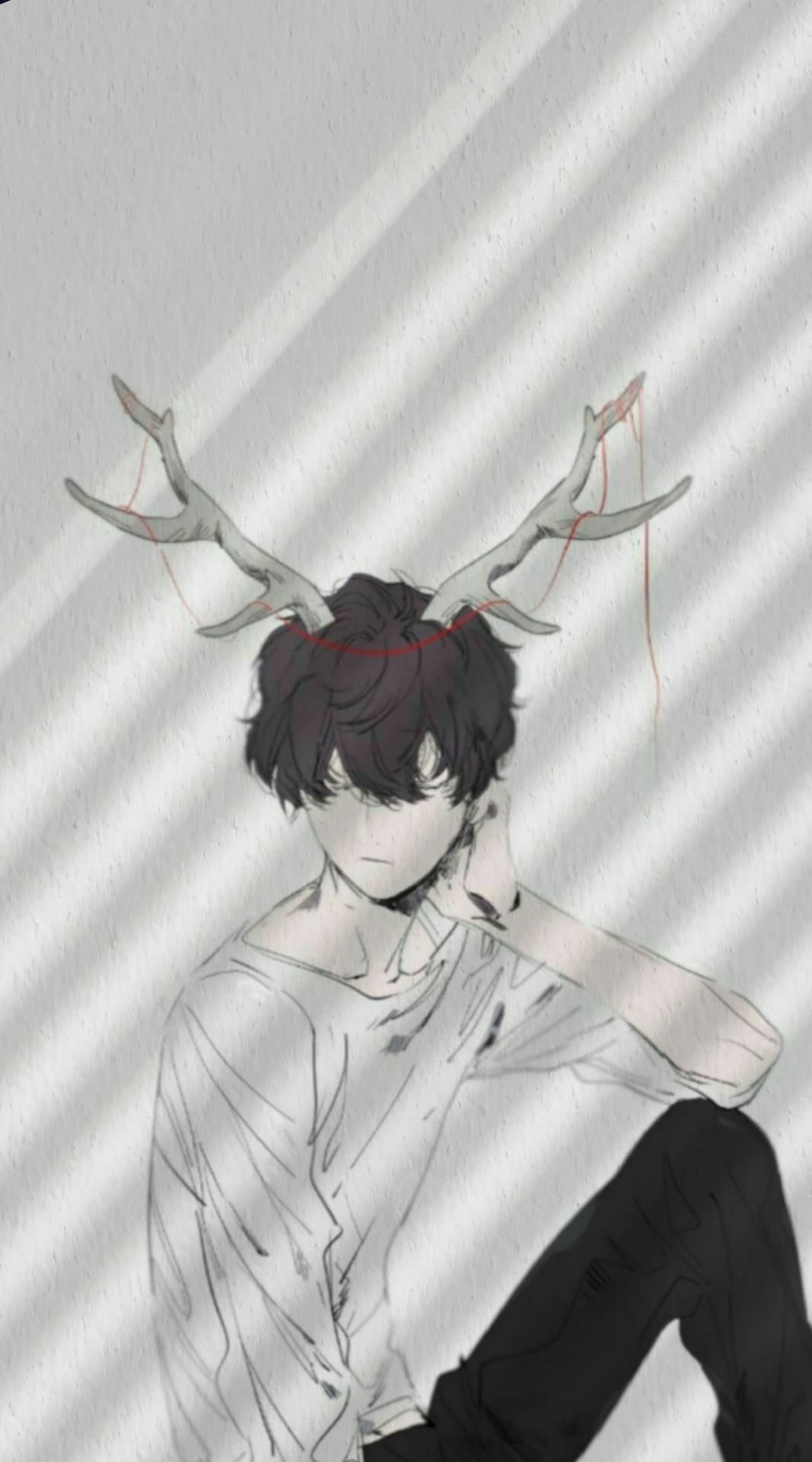 Sad Boy Anime Reindeer Antlers Background