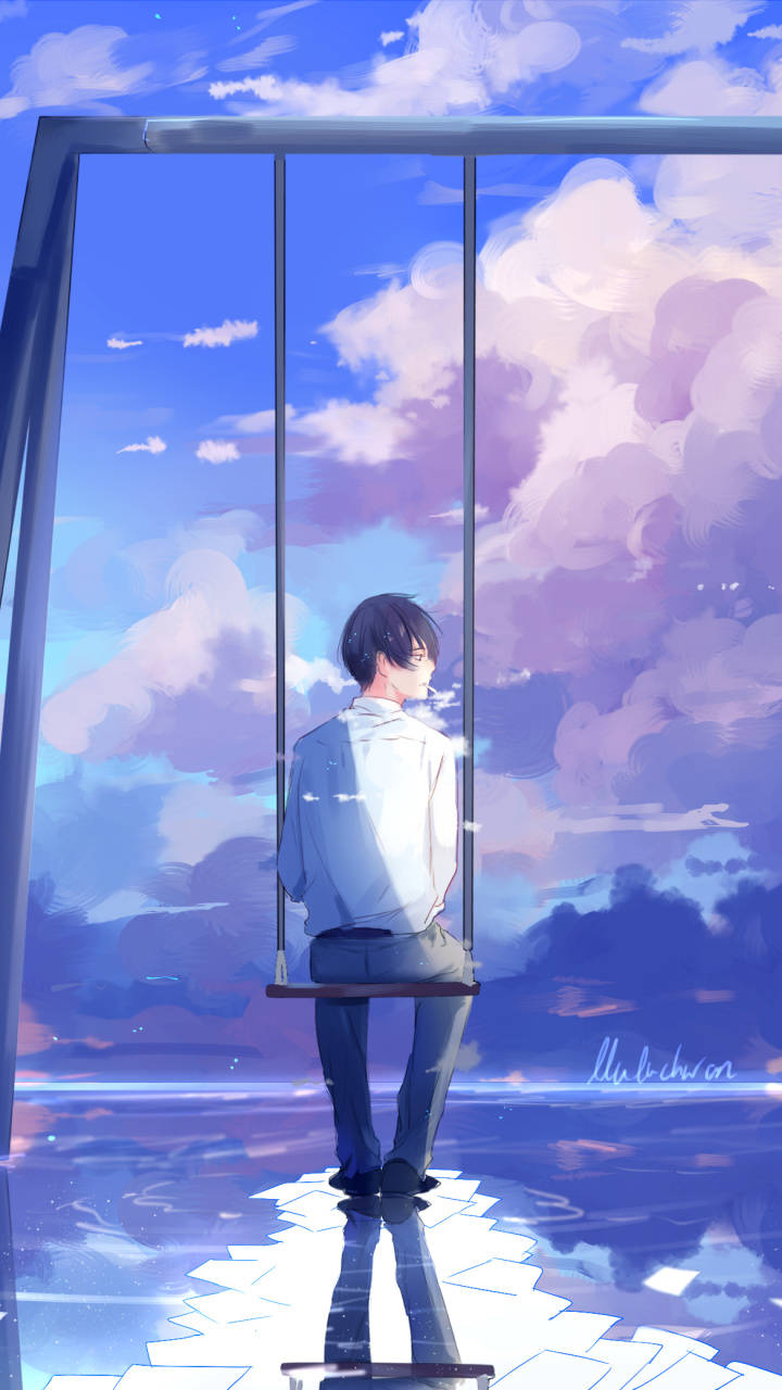 Sad Boy Anime Swing Playground Background