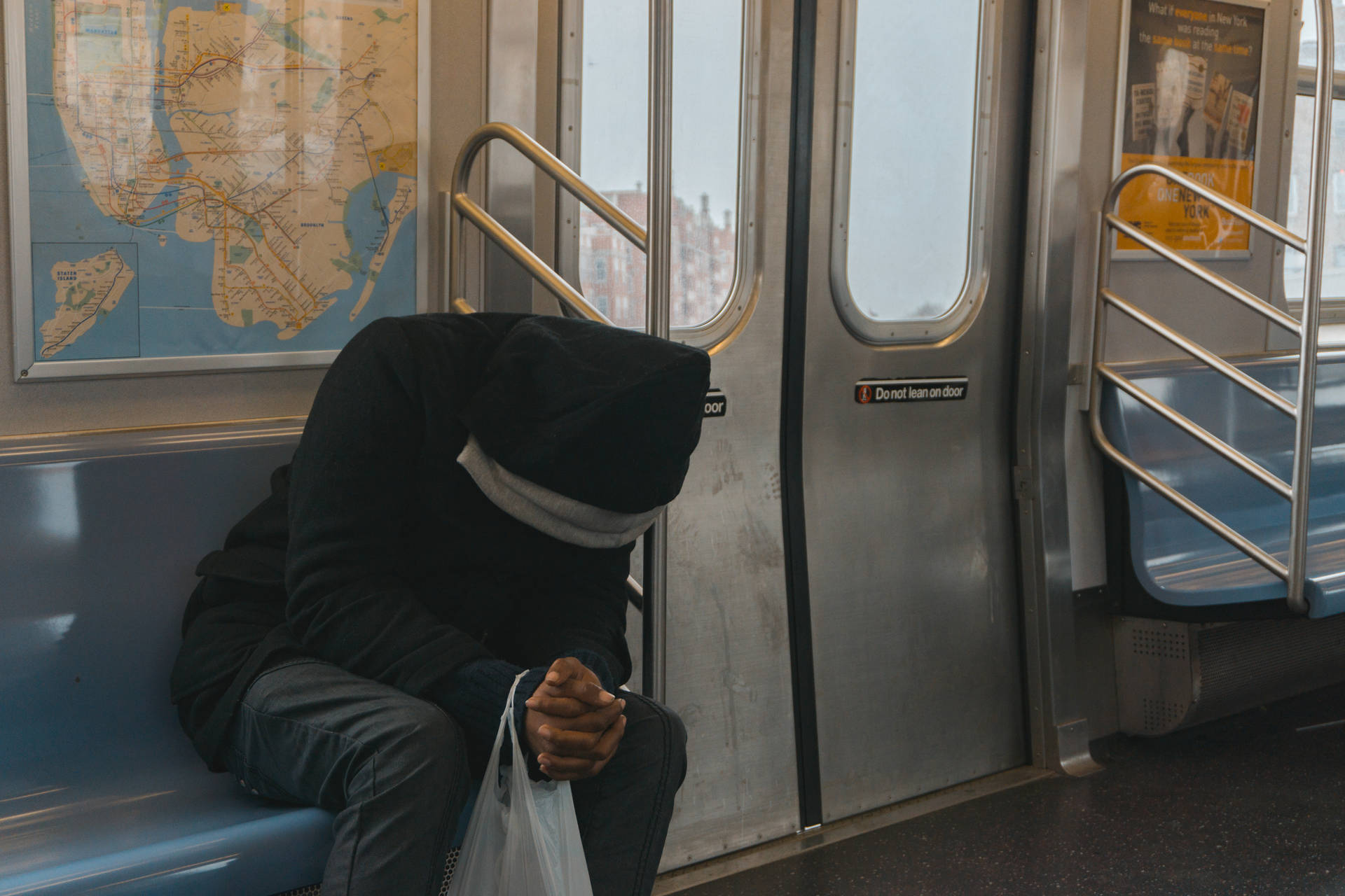 Sad Boy At Subway Background