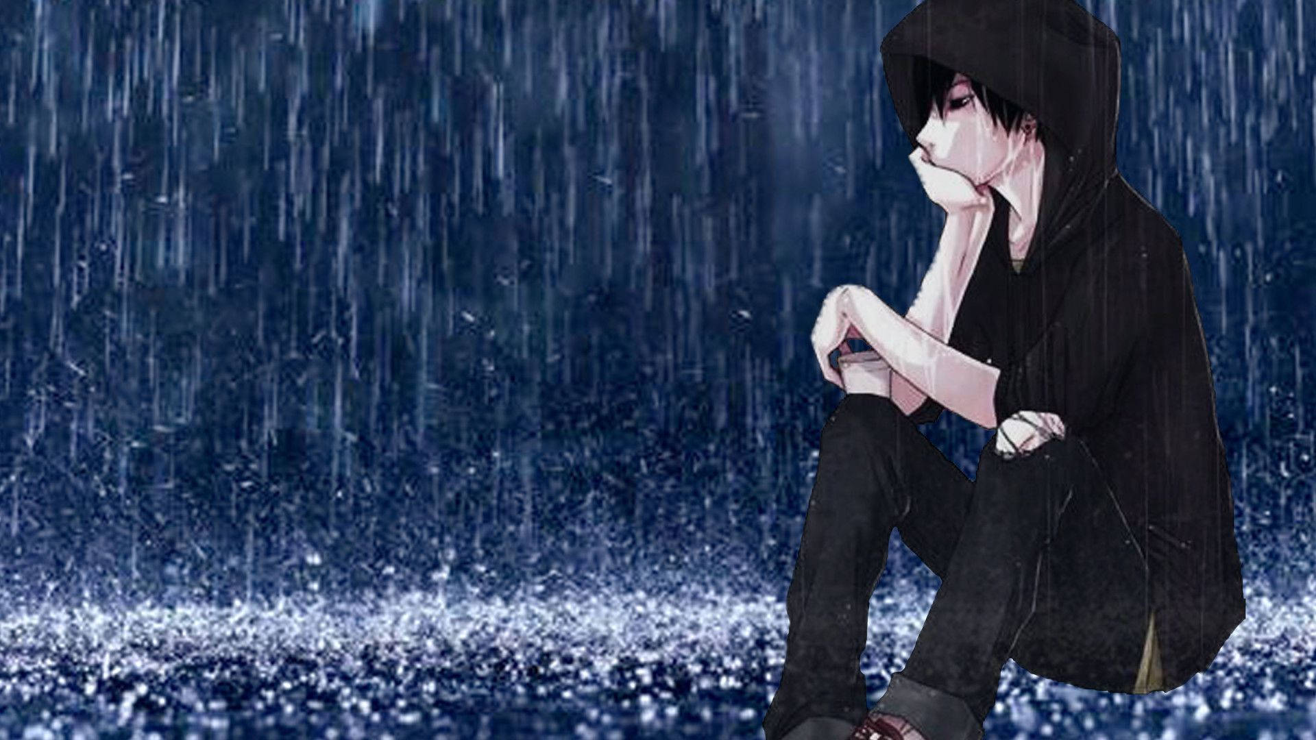Sad Boy In Rain Background