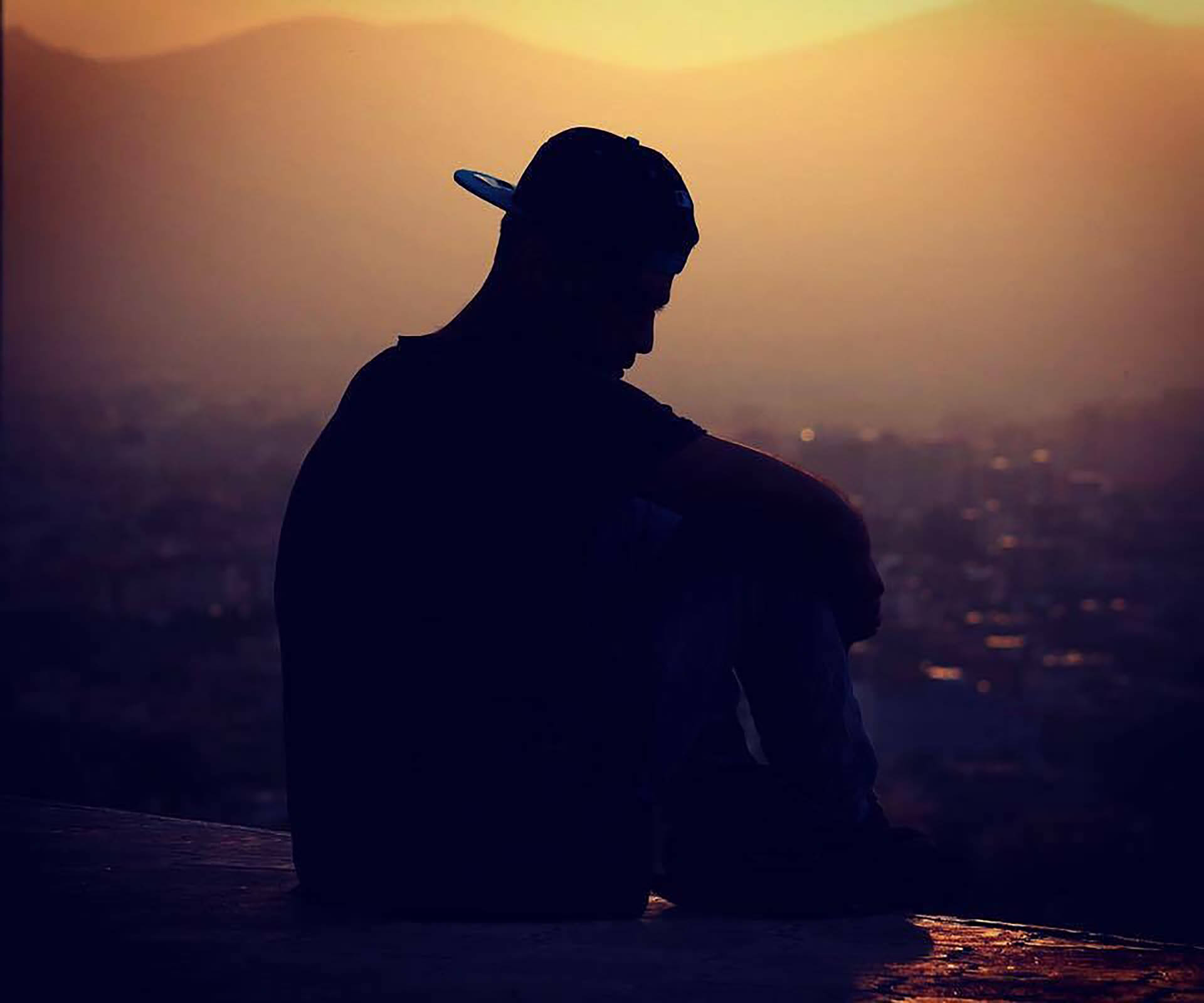 Sad Boy Sunset Silhouette Background