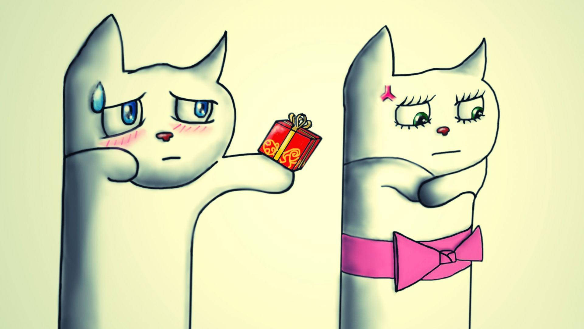 Sad Cartoon Cat Couple Background