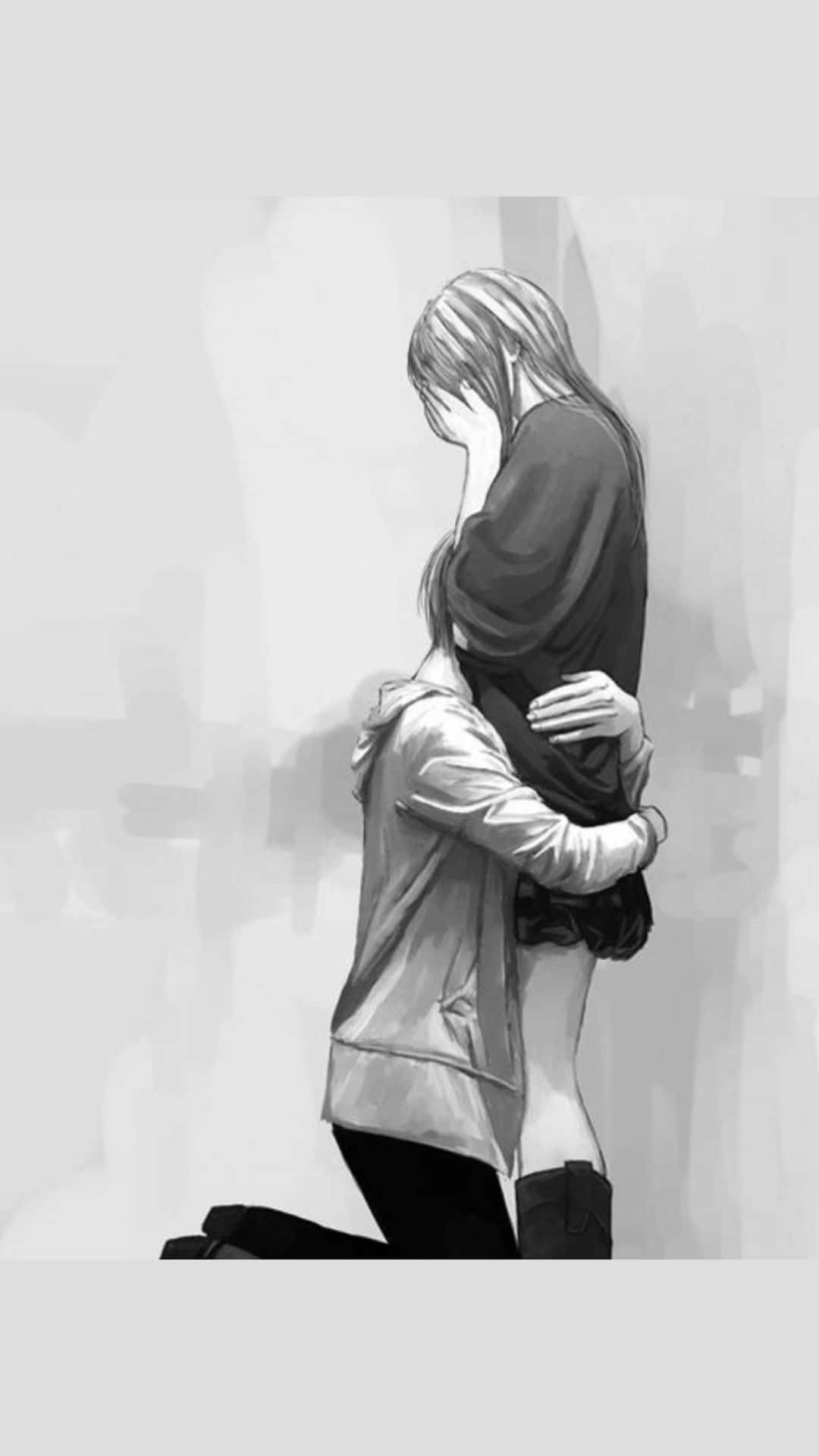 Sad Couple Anime Black And White Background