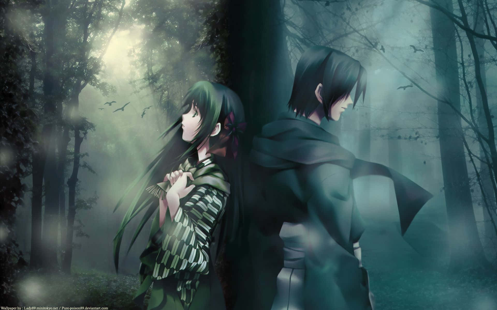 Sad Couple Anime Forest Background